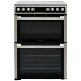Hotpoint HDM67V8D2CX/UK_BK 60cm Double Electric multifunction Cooker with Ceramic Hob - Silver effect