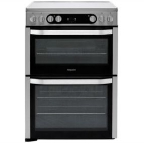 Hotpoint HDM67V9HCX/UK_SI 60cm Double Electric Cooker with Ceramic Hob - Silver effect