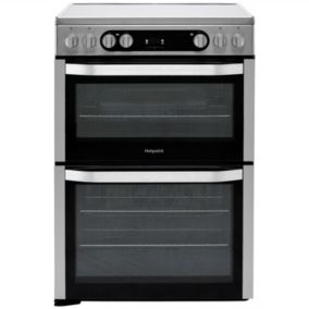 Hotpoint HDM67V9HCX/UK_SI 60cm Double Electric fan Cooker with Ceramic Hob - Silver effect