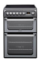 Hotpoint HUE61G S 60cm Double Electric Cooker with Ceramic Hob - Grey