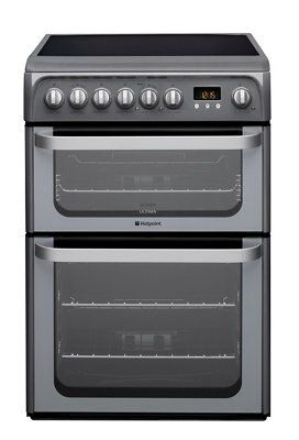 Hotpoint HUE61G S 60cm Double Electric Cooker with Ceramic Hob