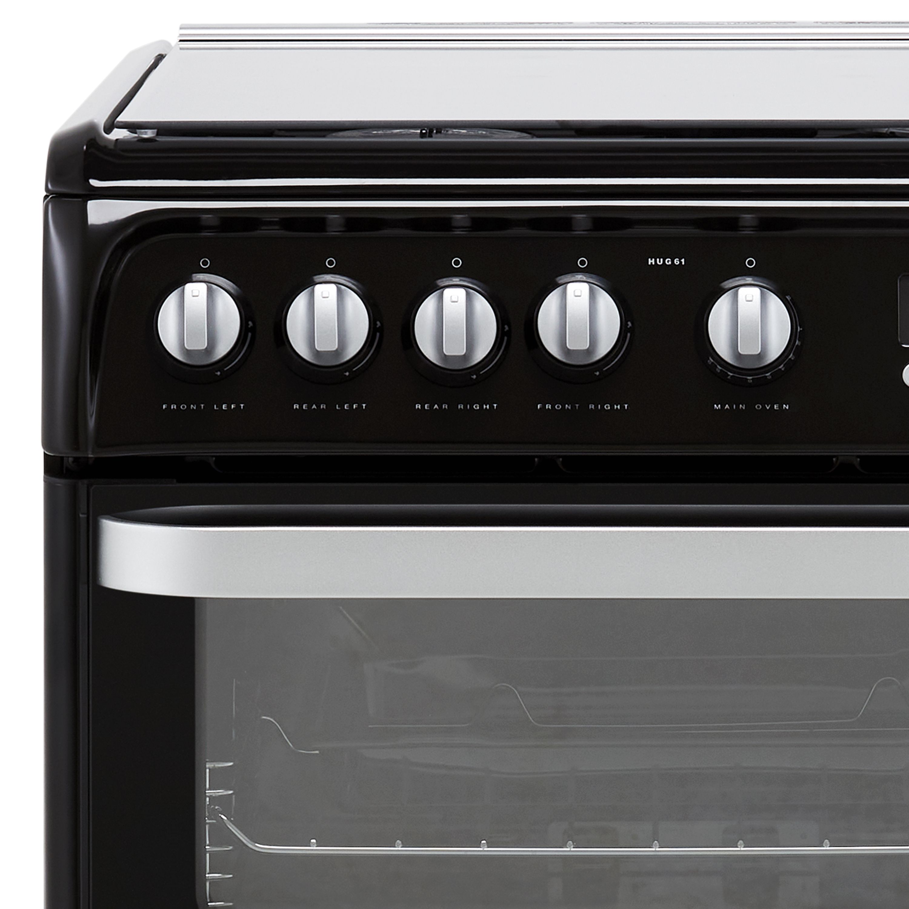 Hotpoint HUG61K 60cm Double Gas Cooker with Gas Hob Black DIY at B&Q