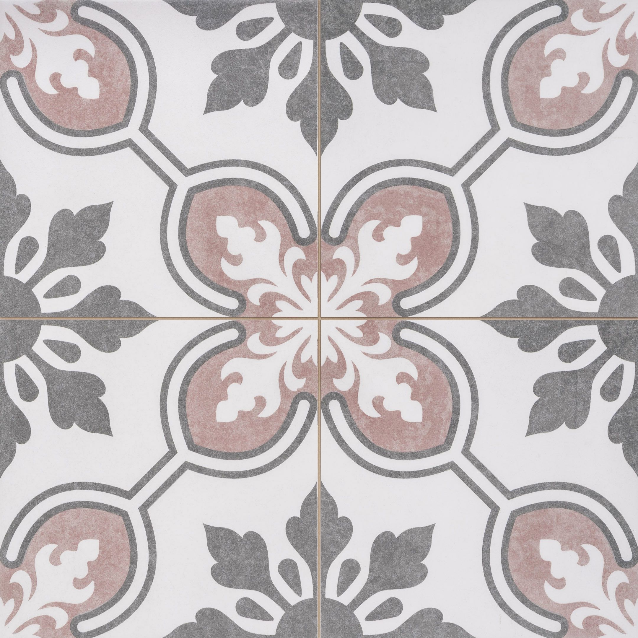 House of Mosaics Bermondsey Blush & grey Matt Patterned Porcelain Wall & floor Tile Sample