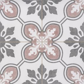 House of Mosaics Bermondsey Blush & grey Matt Patterned Porcelain Wall & floor Tile Sample