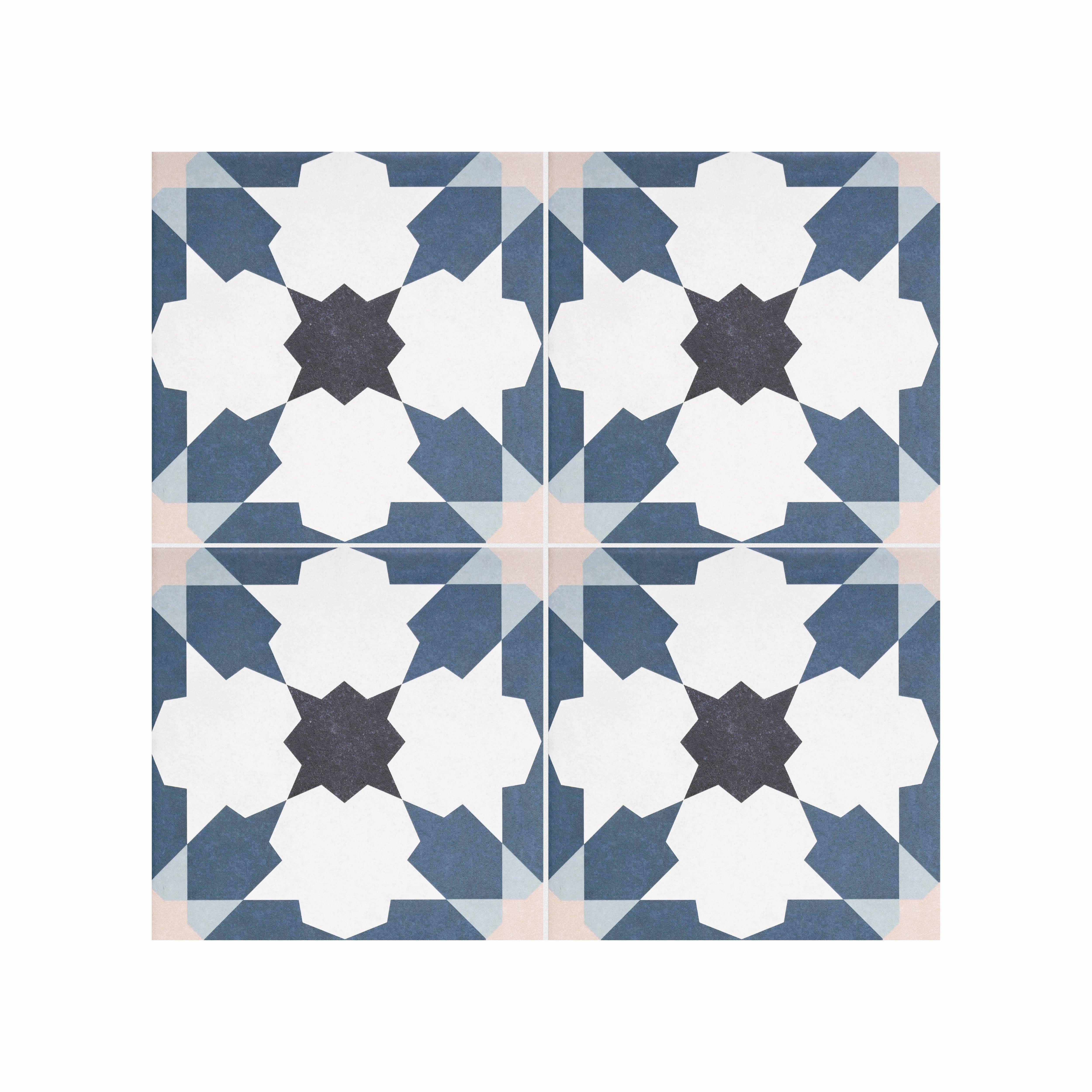 House of Mosaics Bouquet Blue Matt Geometric Porcelain Indoor & outdoor Wall & floor Tile, Pack of 7, (L)450mm (W)450mm
