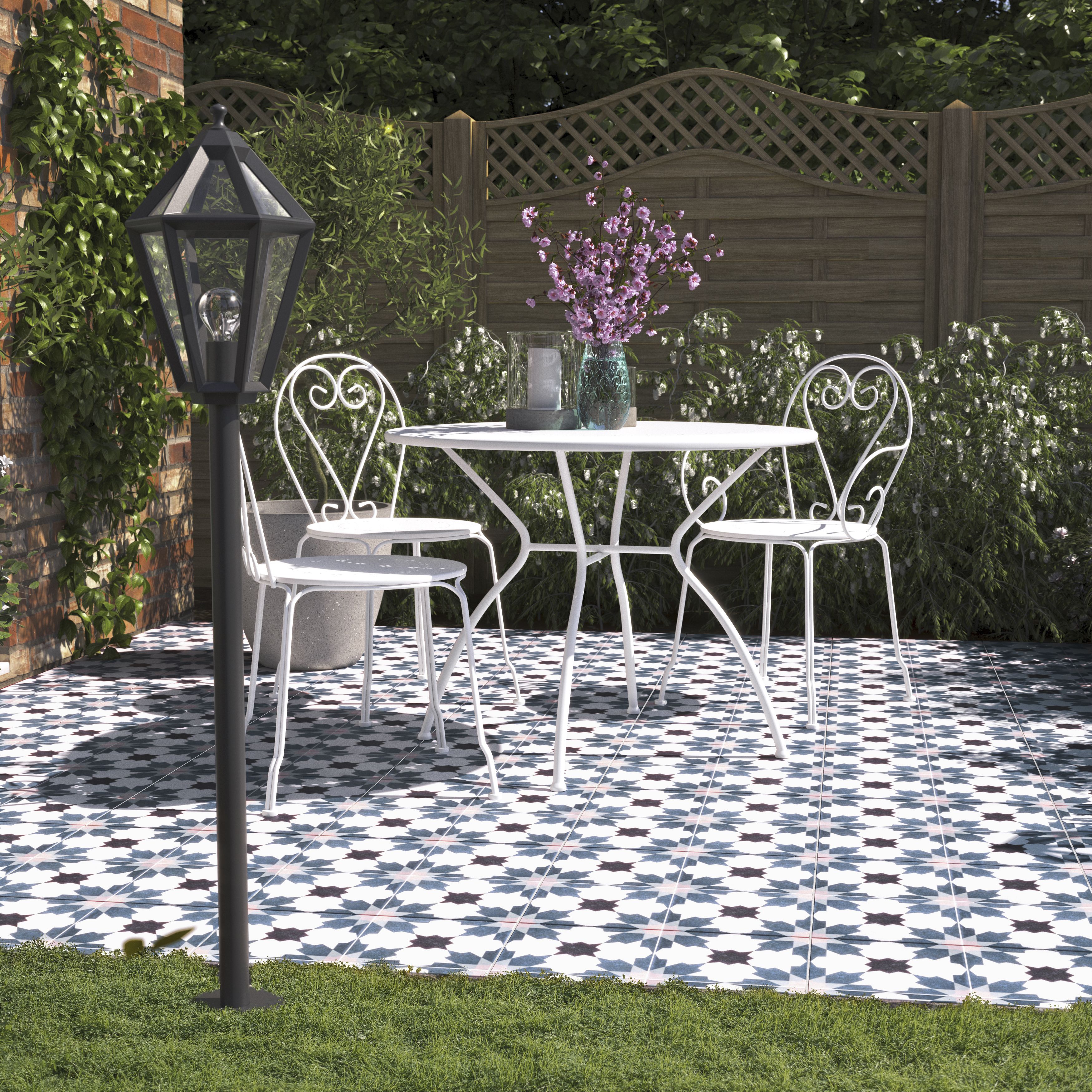 House of Mosaics Bouquet Blue & white Matt Patterned Porcelain Wall & floor Tile Sample