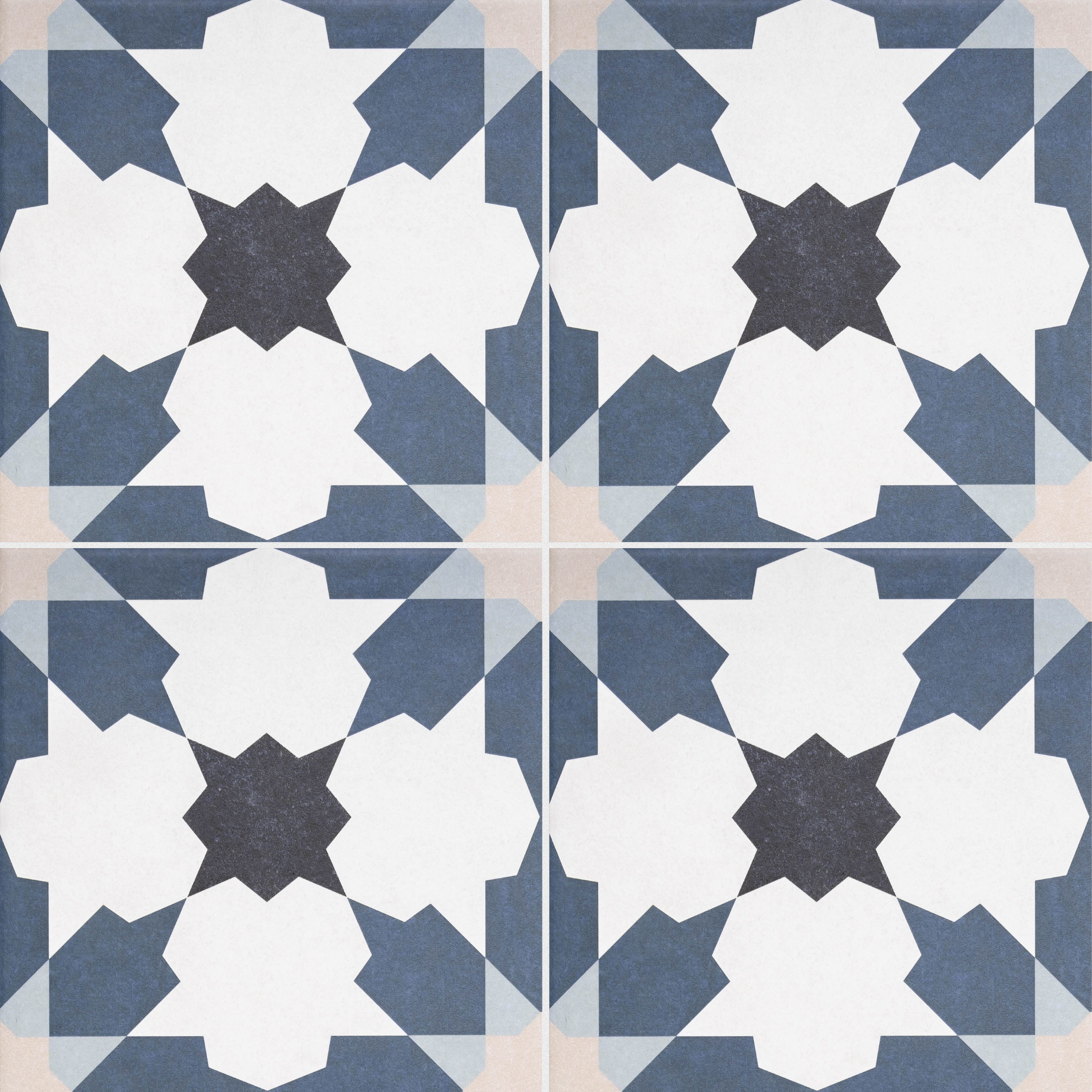 House of Mosaics Bouquet Blue & white Matt Patterned Porcelain Wall & floor Tile Sample