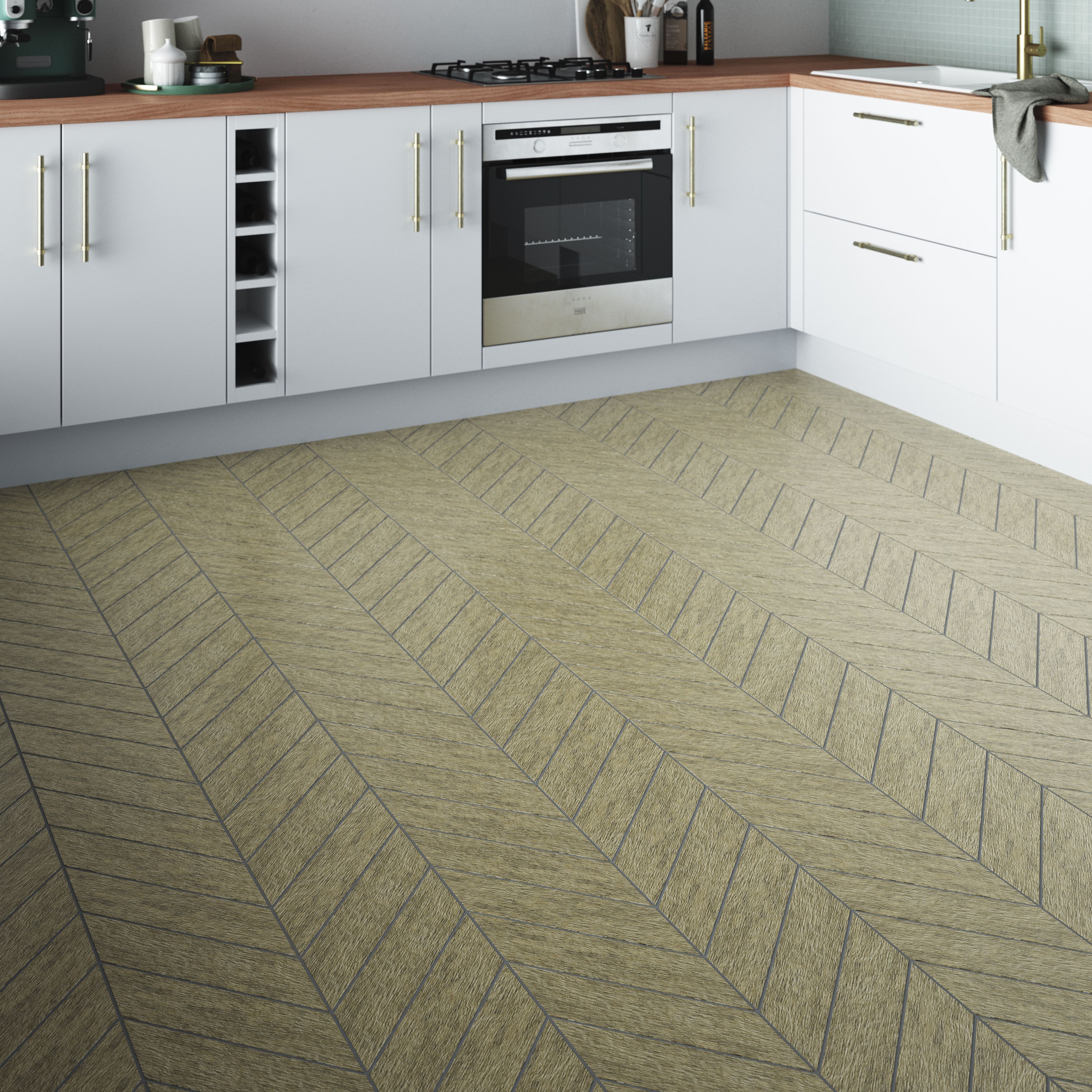 House of Mosaics Chevron Natural Matt Oak effect Textured Porcelain Indoor Wall & floor Tile Sample
