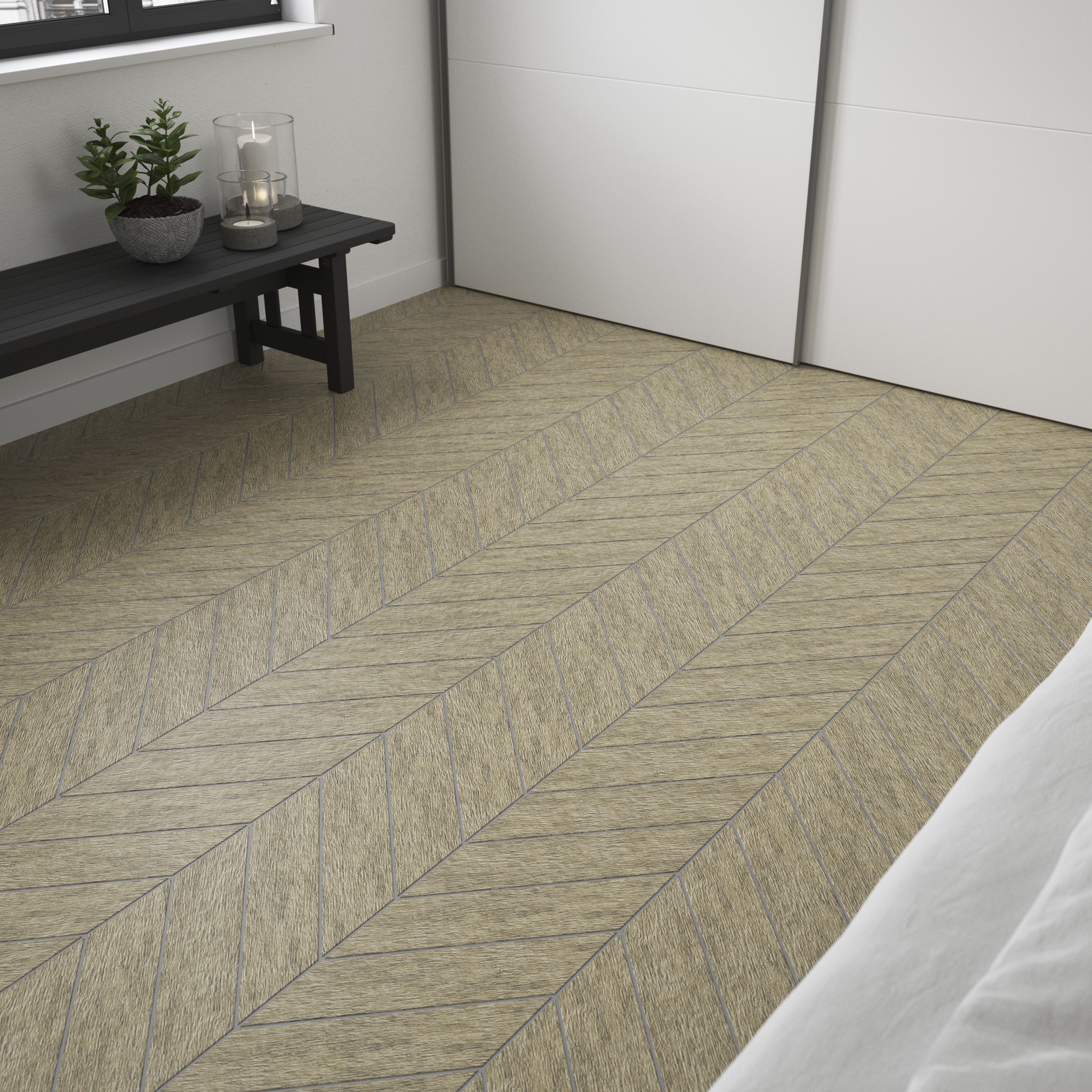House of Mosaics Chevron Natural Matt Oak effect Textured Porcelain Indoor Wall & floor Tile Sample