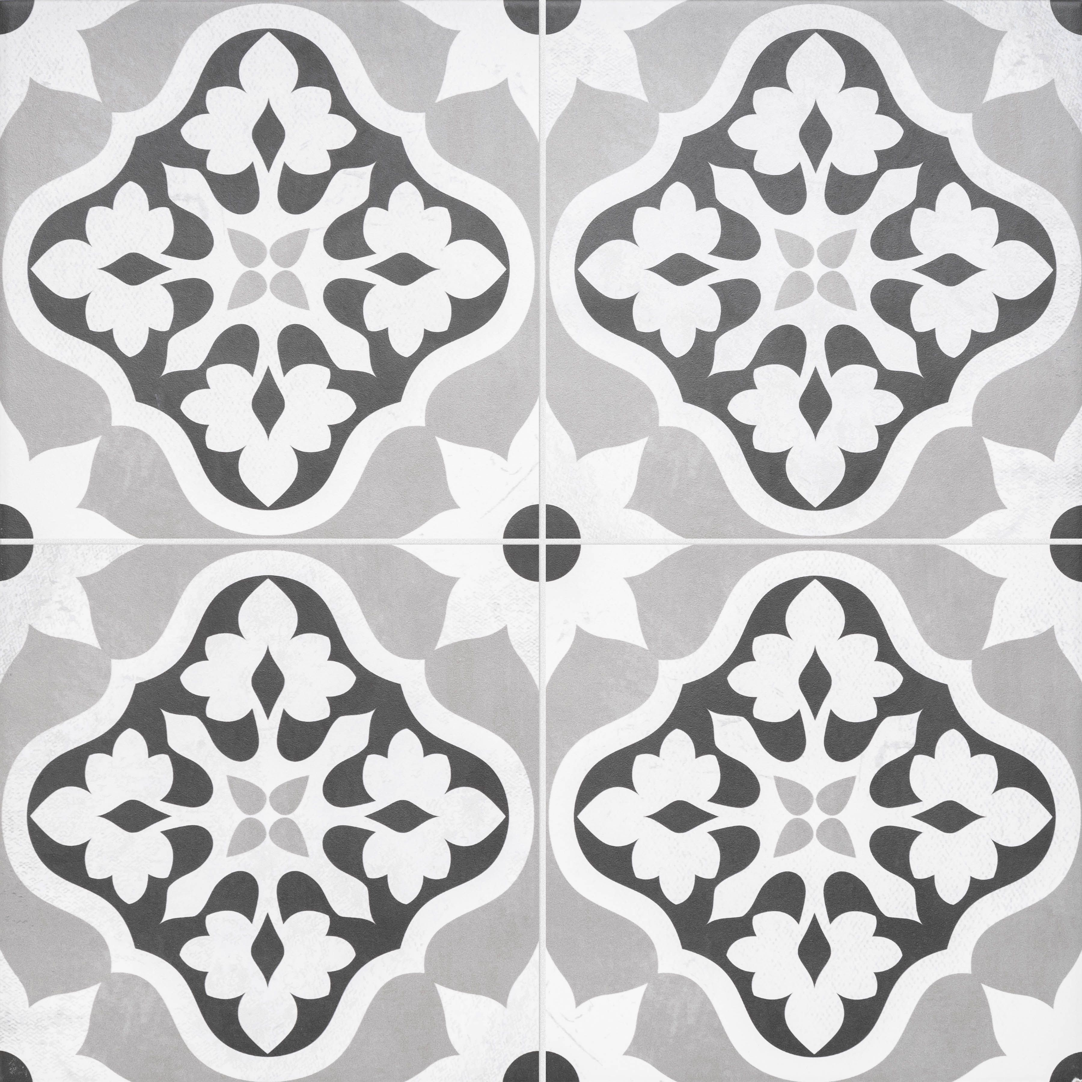 House of Mosaics Dagenham Grey & white Matt Patterned Porcelain Wall