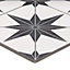 House of Mosaics Etoile White & Black Matt Patterned Distressed effect Porcelain Indoor & outdoor Wall & floor Tile, Pack of 7, (L)450mm (W)450mm