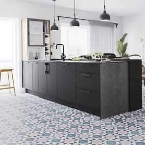 House of Mosaics Geo Moroccan Blush & Blue Matt Geometric Porcelain Indoor & outdoor Wall & floor Tile, Pack of 7, (L)450mm (W)450mm