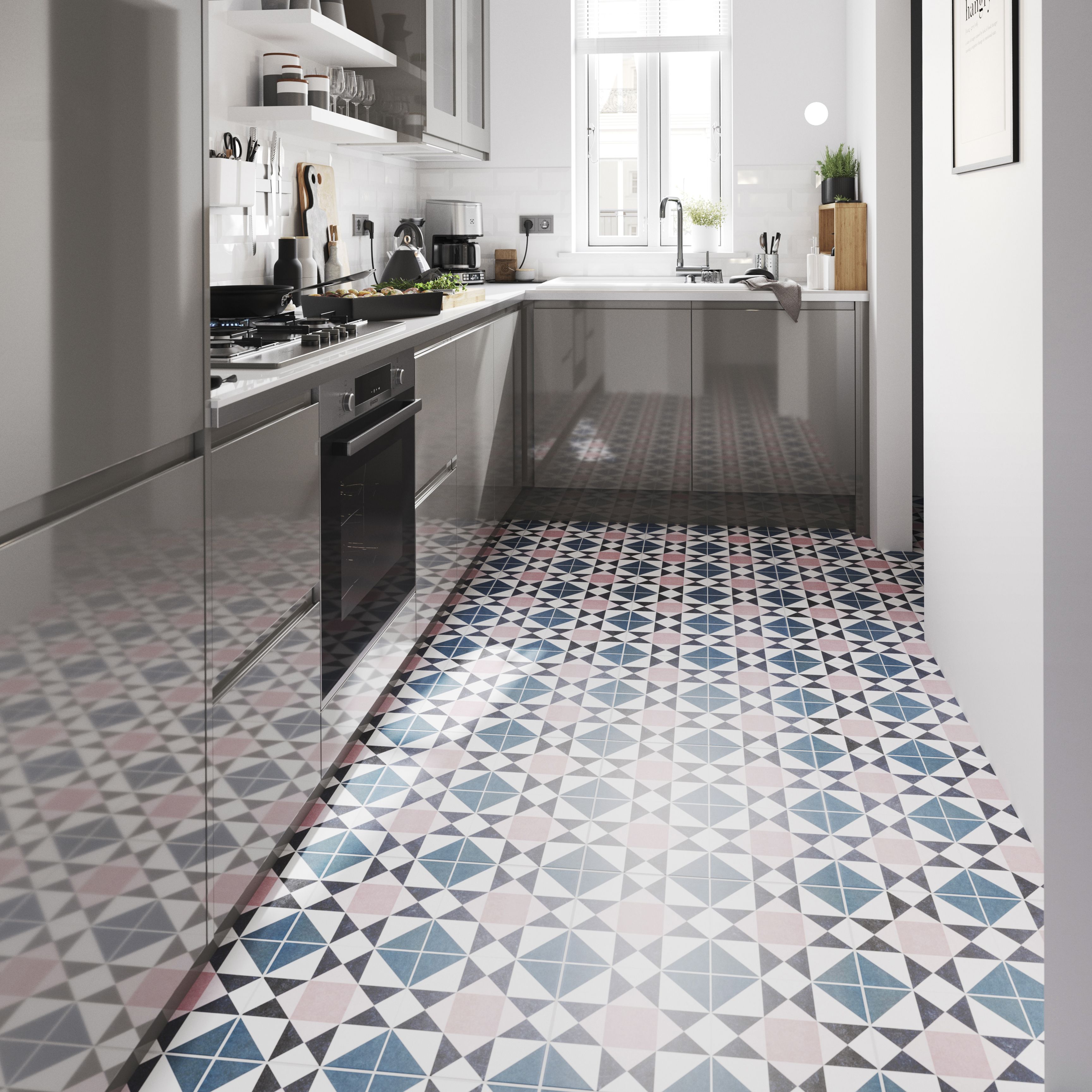 House of Mosaics Geo moroccan Multicolour Matt Patterned Porcelain Wall & floor Tile Sample - 4
