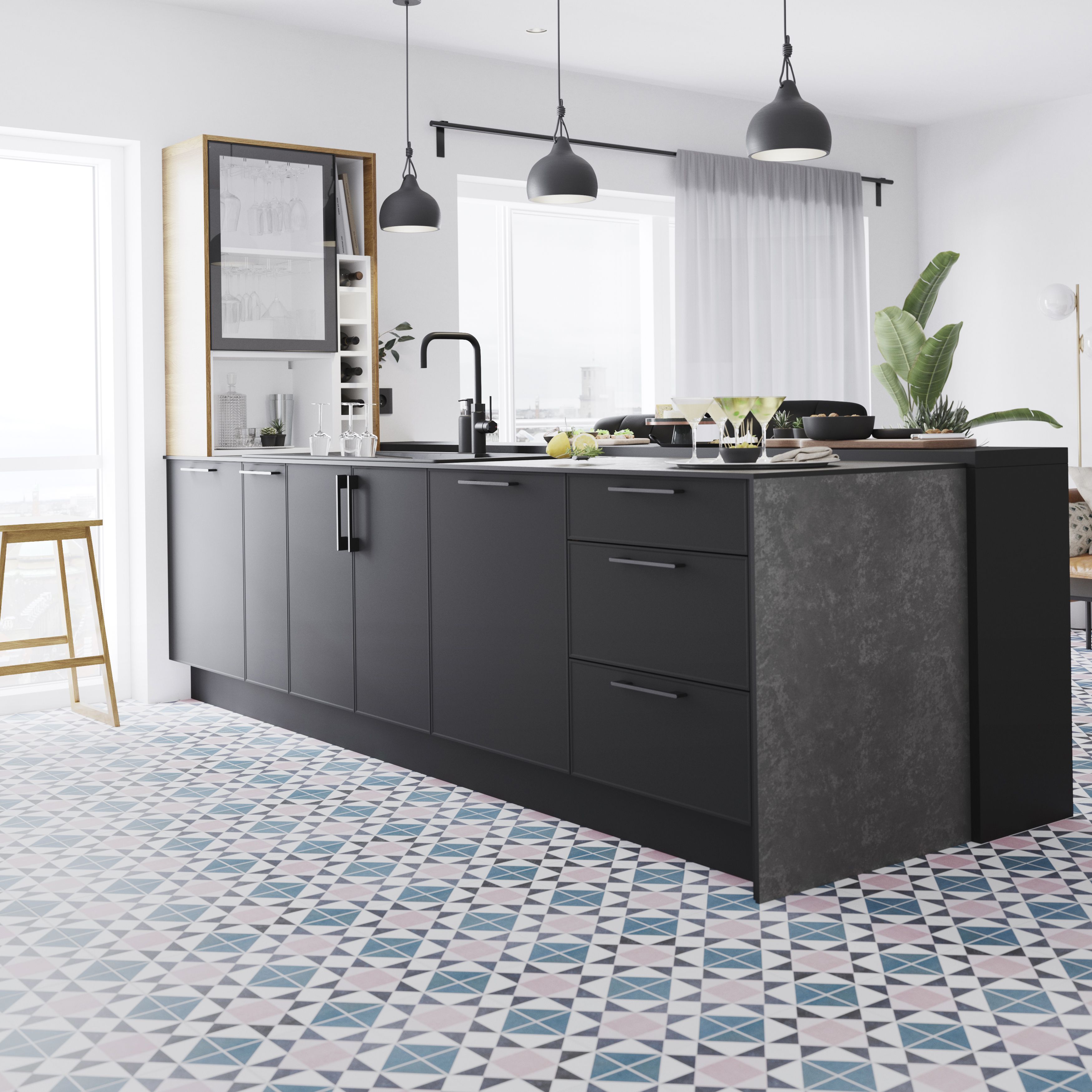 House of Mosaics Geo moroccan Multicolour Matt Patterned Porcelain Wall & floor Tile Sample - 3