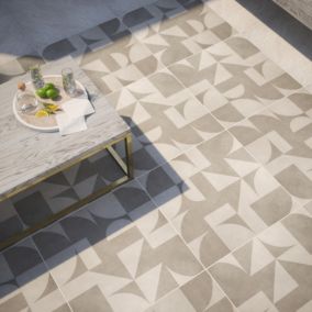 House of Mosaics Grey Matt Geometric Stone effect Porcelain Outdoor Floor Tile, Pack of 2, (L)600mm (W)600mm
