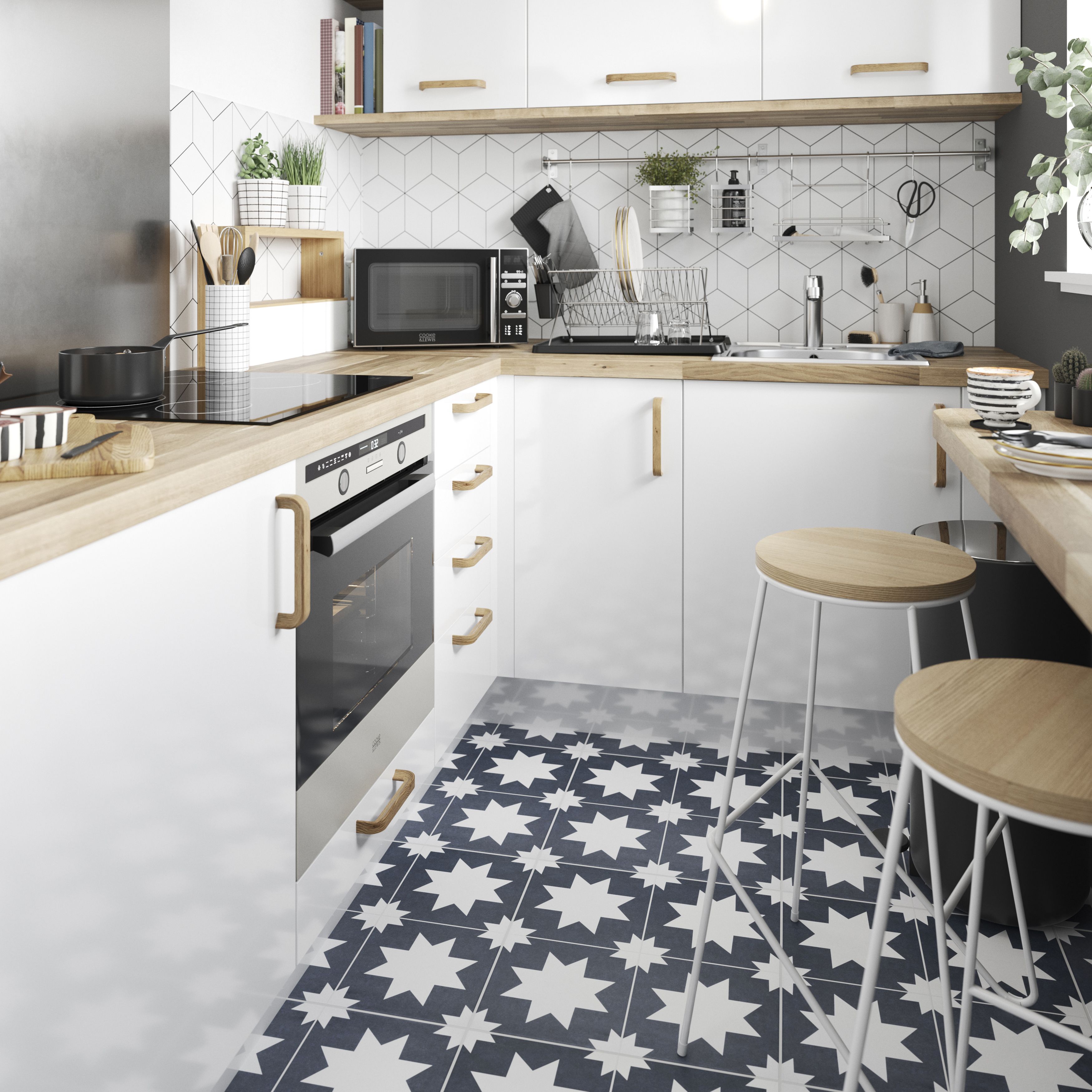 House of Mosaics Rigel Blue Matt Patterned Porcelain Wall & floor Tile Sample - 3