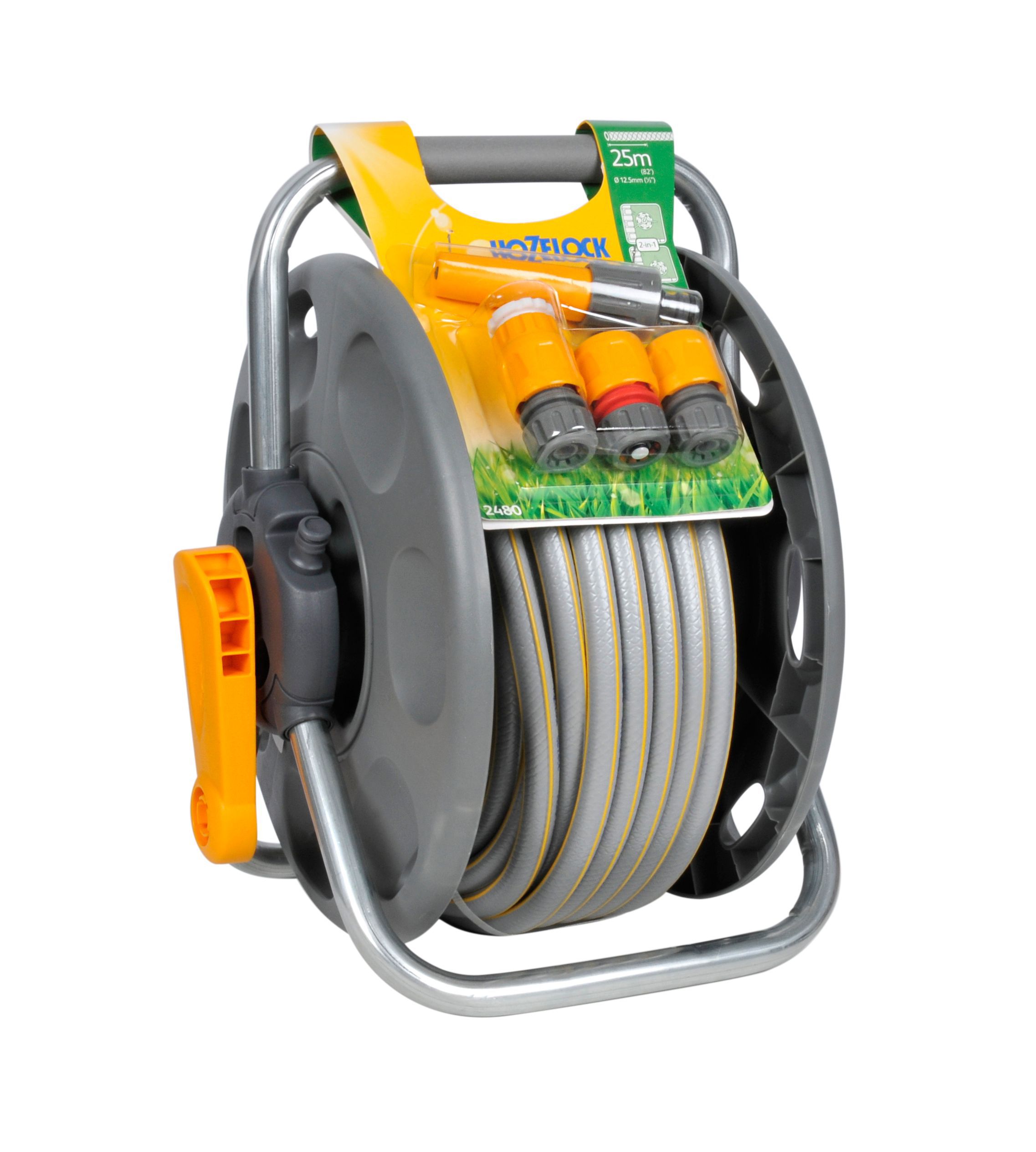 Hozelock Compact Hose Pipe Wall Mounted Reel 2-in-1 with 25m Hose Garden  2415