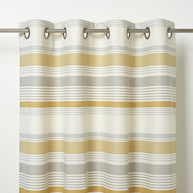 Yellow Striped Unlined Eyelet Curtain, Mustard Yellow Striped Shower Curtain