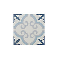 Hydrolic Blue Matt Flower Concrete effect Porcelain Wall & floor Tile Sample