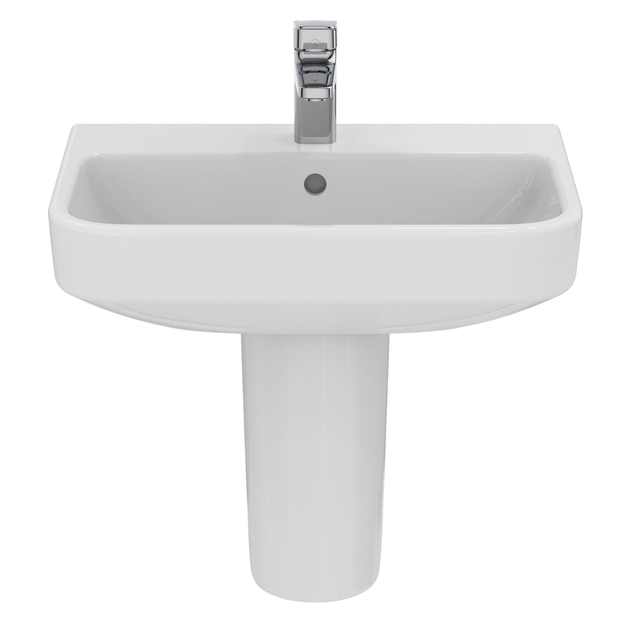 i.life S Gloss White Rectangular Wall-mounted Semi-pedestal Basin (H)48.5cm (W)55cm - 8