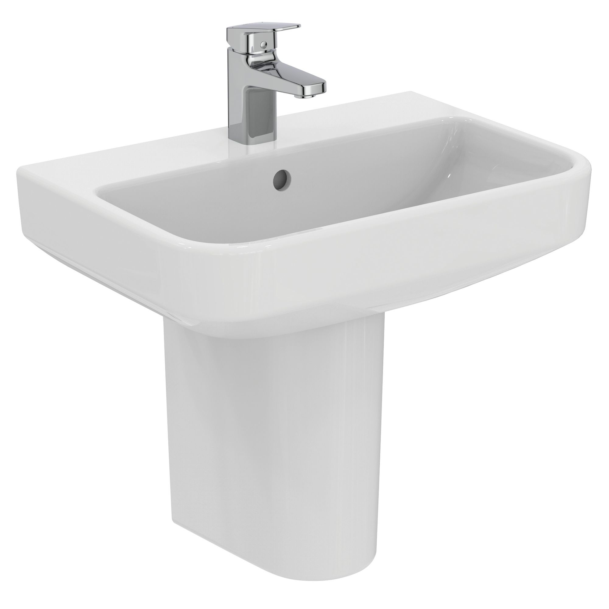 i.life S Gloss White Rectangular Wall-mounted Semi-pedestal Basin (H)48.5cm (W)55cm - 9