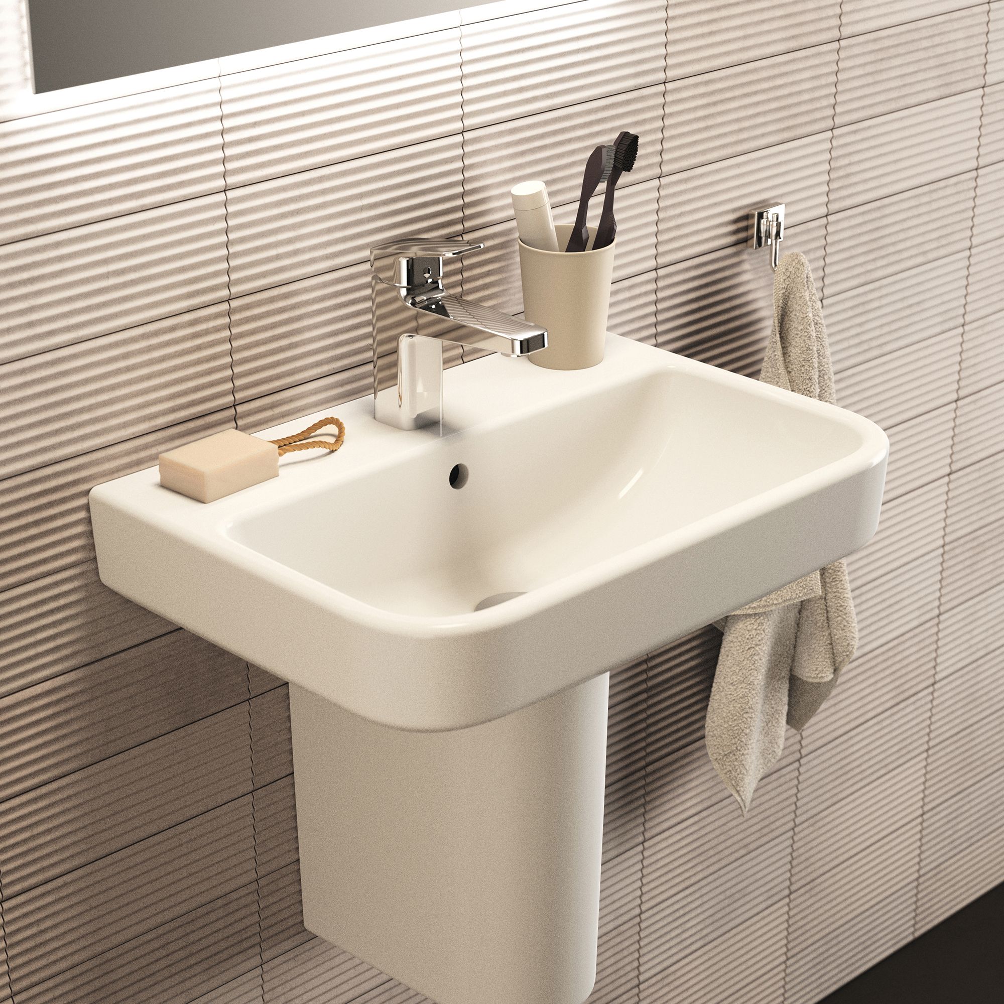 i.life S Gloss White Rectangular Wall-mounted Semi-pedestal Basin (H)48.5cm (W)55cm - 3