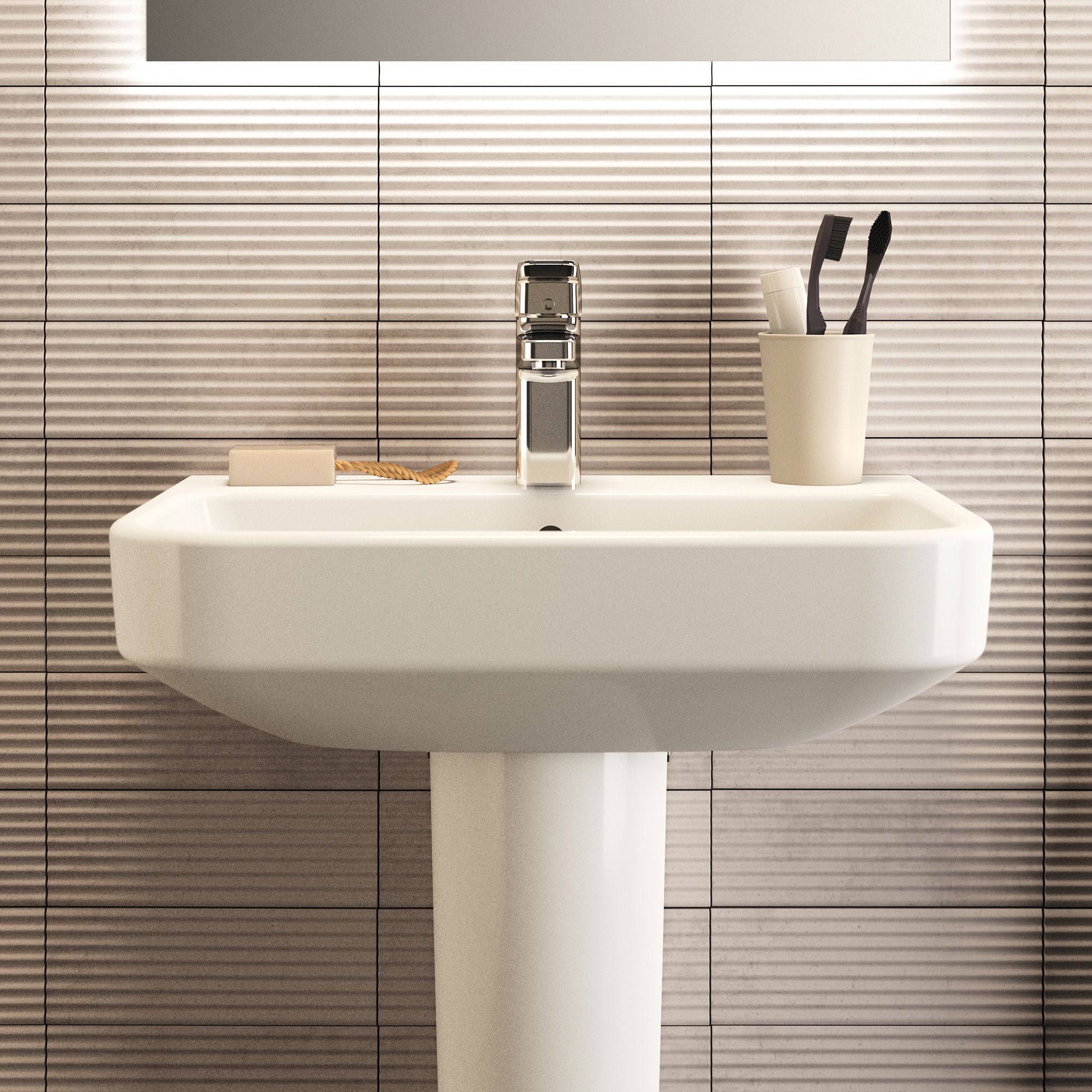 i.life S Gloss White Rectangular Wall-mounted Semi-pedestal Basin (H)48.5cm (W)55cm - 4
