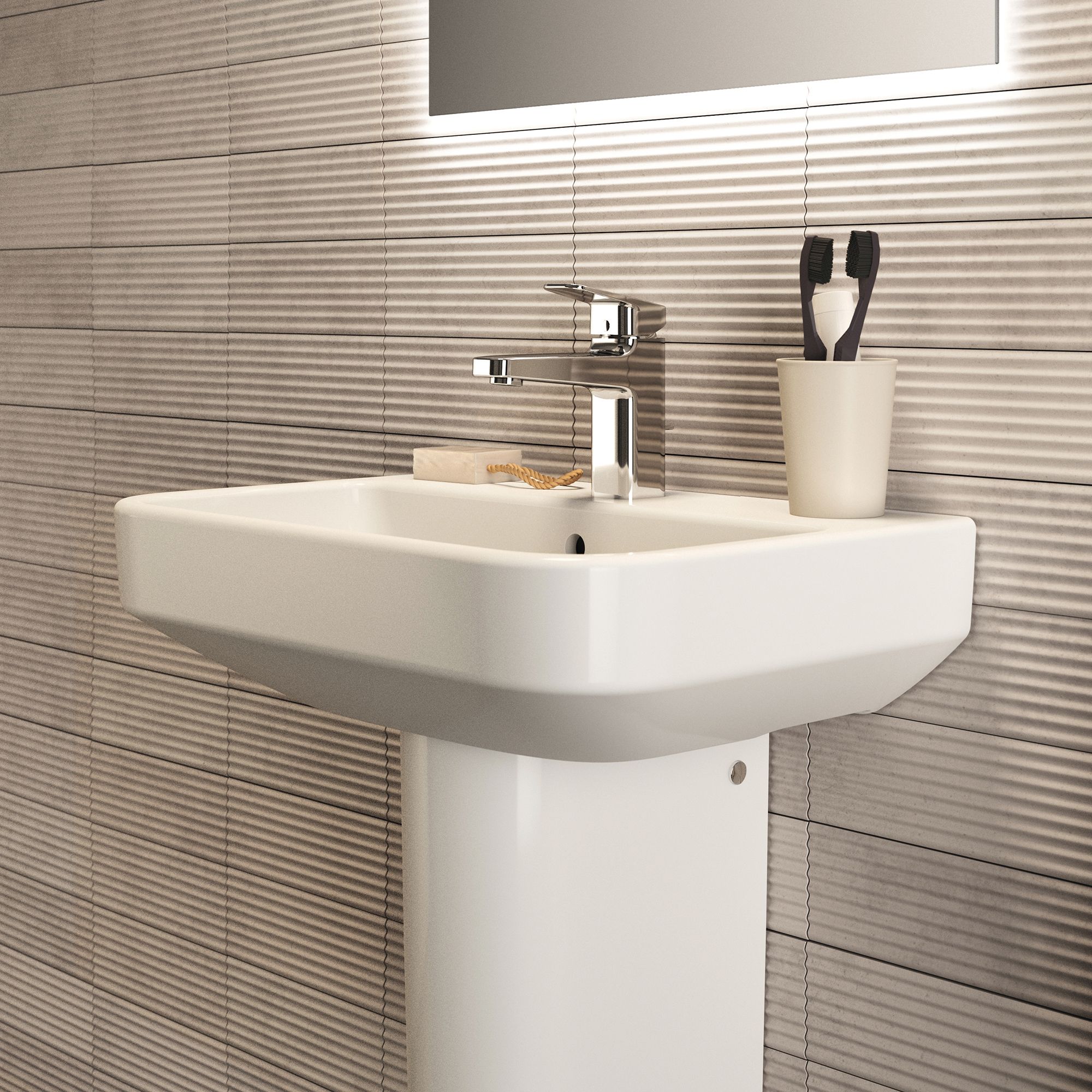 i.life S Gloss White Rectangular Wall-mounted Semi-pedestal Basin (H)48.5cm (W)55cm - 5