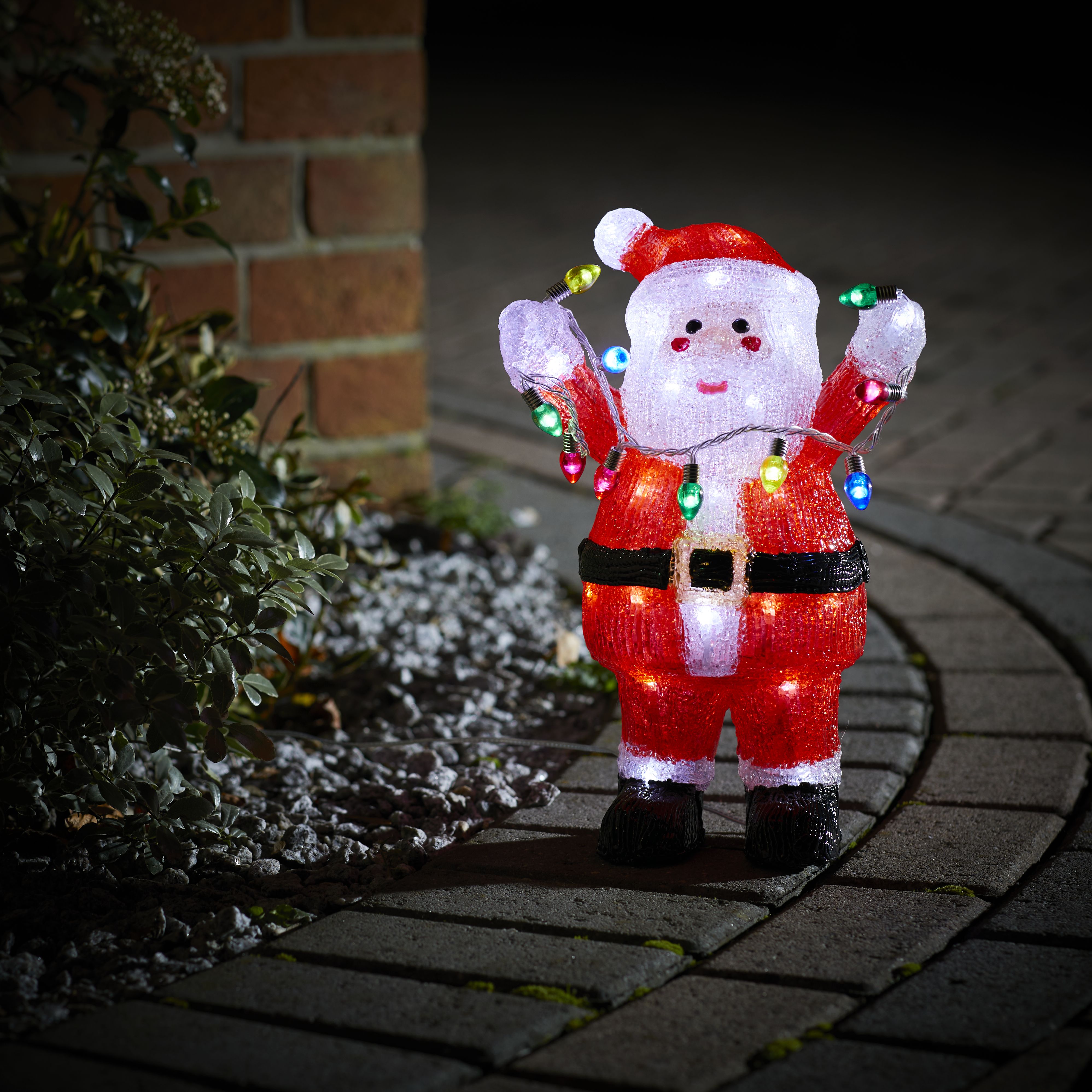 Ice white LED Multicolour Santa Freestanding Single christmas light (H) 340mm