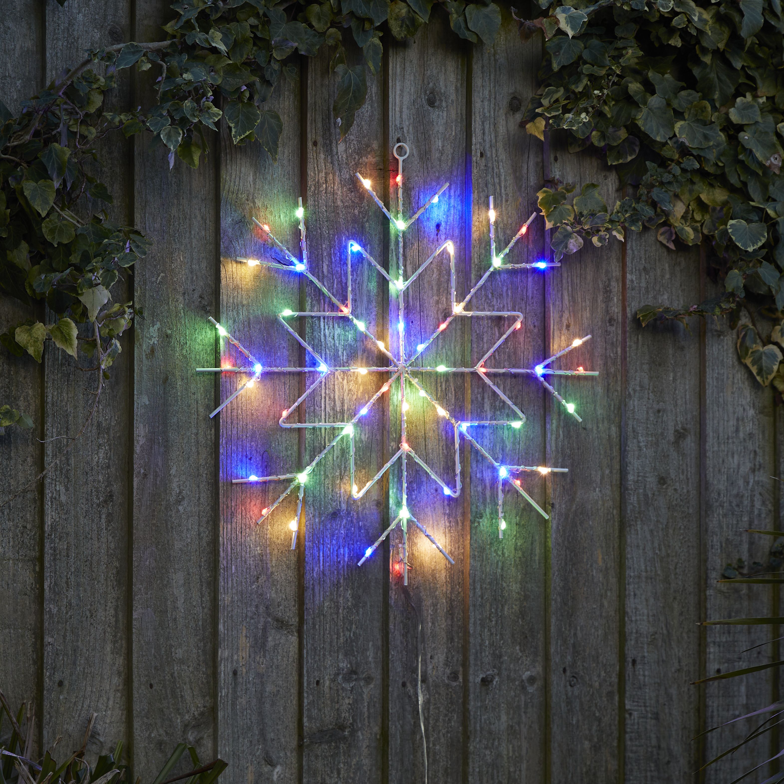 Ice white & multi-colour LED White Snowflake Freestanding & wall ...