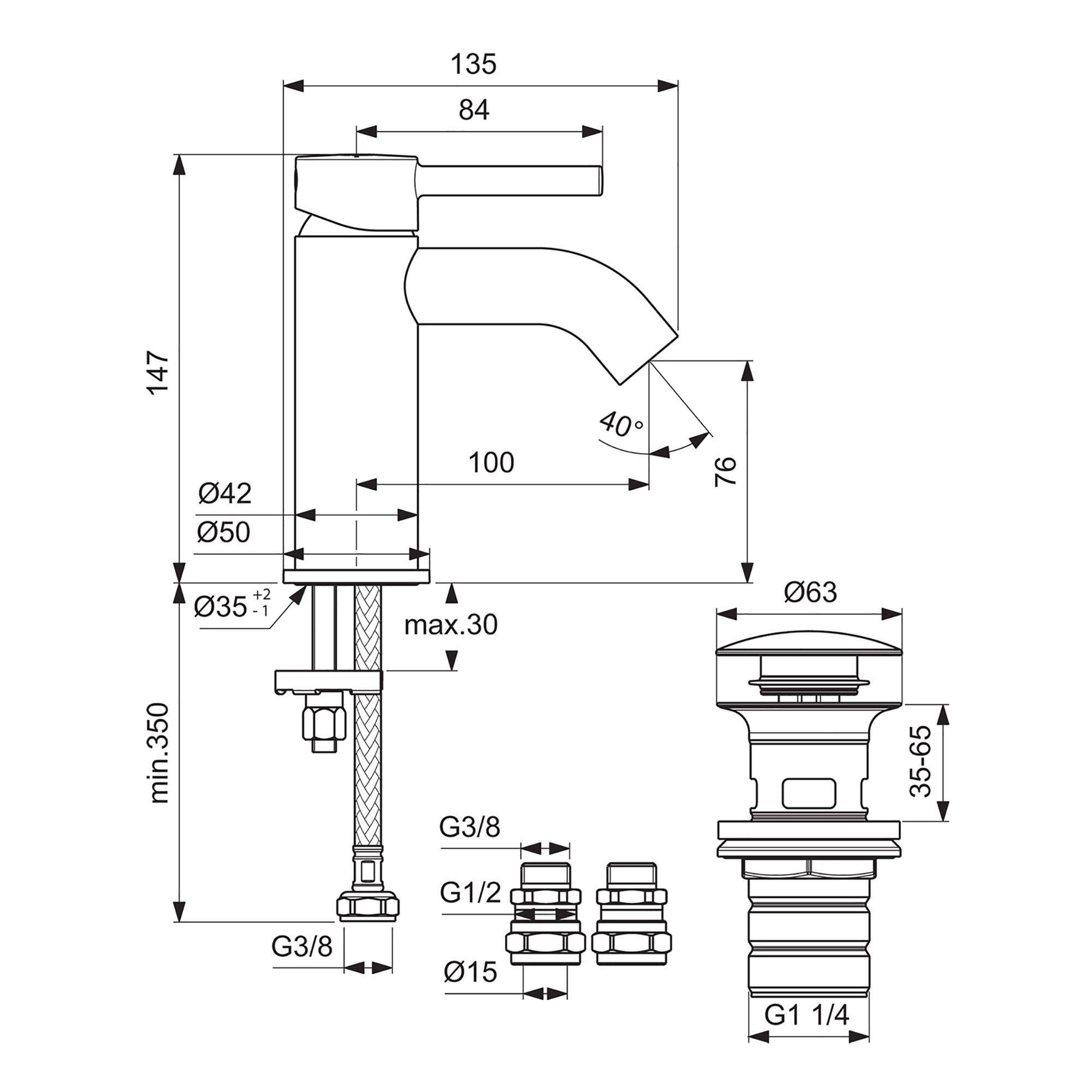 Ideal Standard Ceraline Standard Chrome effect Round Basin Mixer Tap