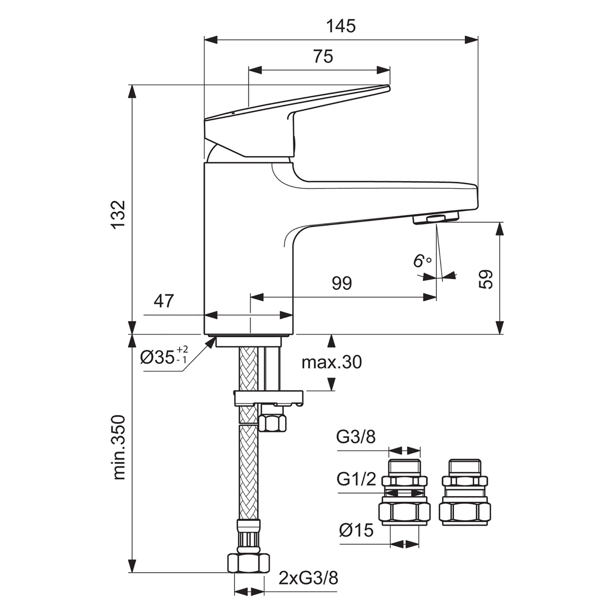 Ideal Standard Ceraplan Mini Gloss Chrome effect Square Deck-mounted Manual Basin Mono mixer Tap - 6