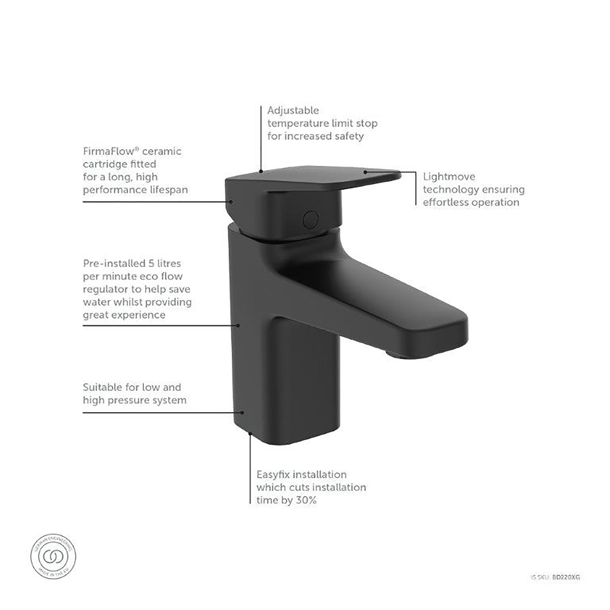 Ideal Standard Ceraplan Standard Black Square Manual Basin Mono mixer Tap - 6