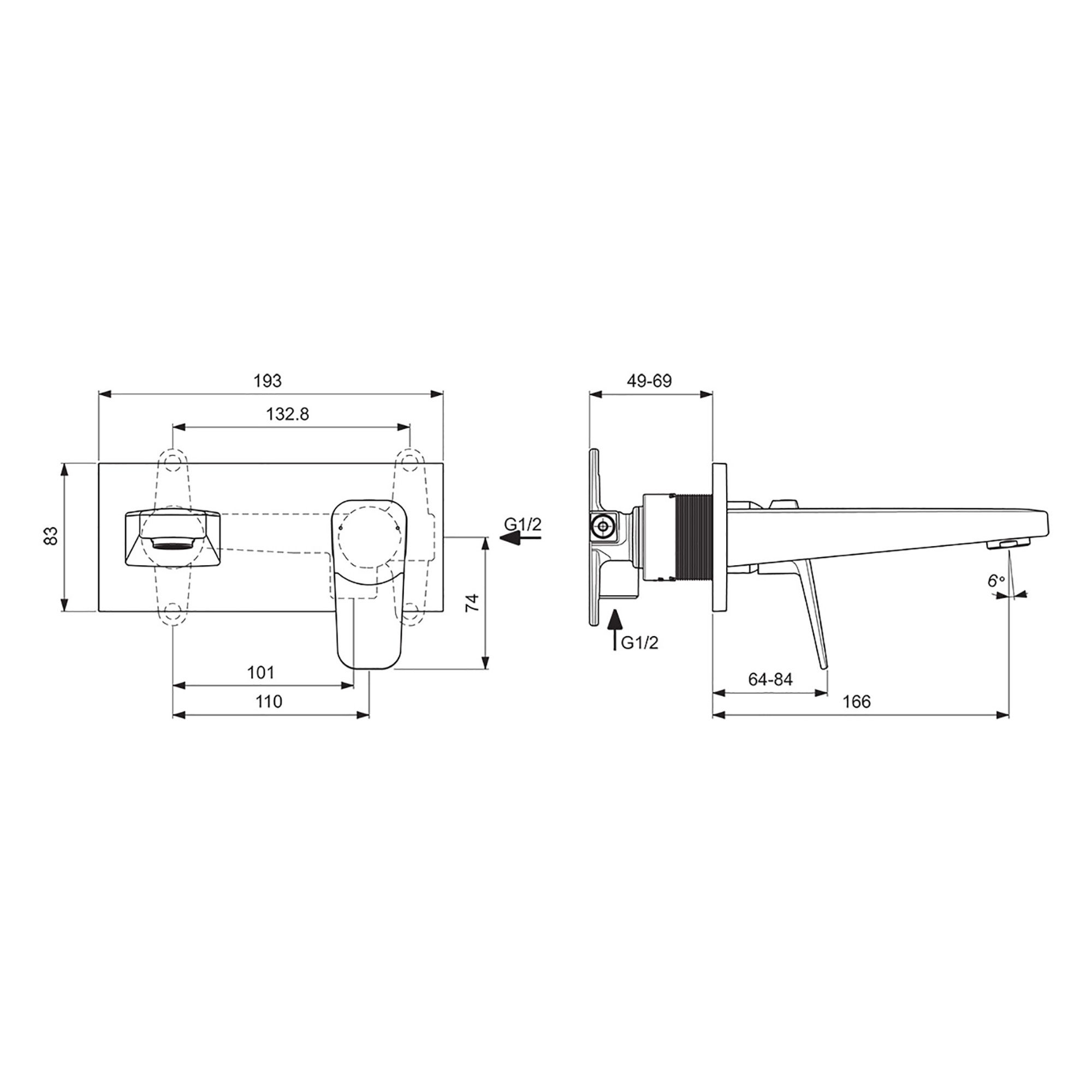 Ideal Standard Ceraplan Standard Black Square Manual Wall Mixer Tap - 4