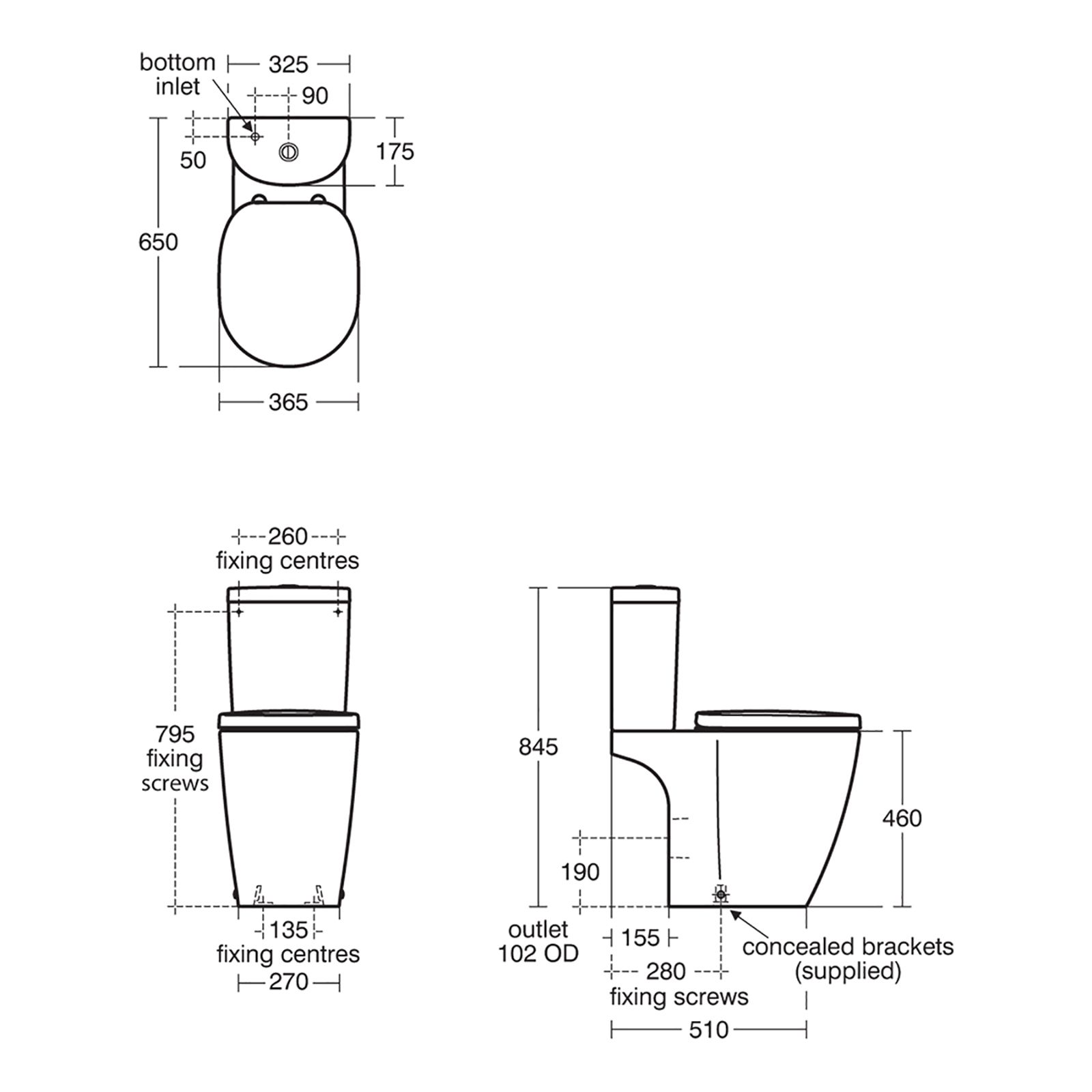 Ideal Standard Concept Freedom Arc White Close coupled Side inlet Water ...