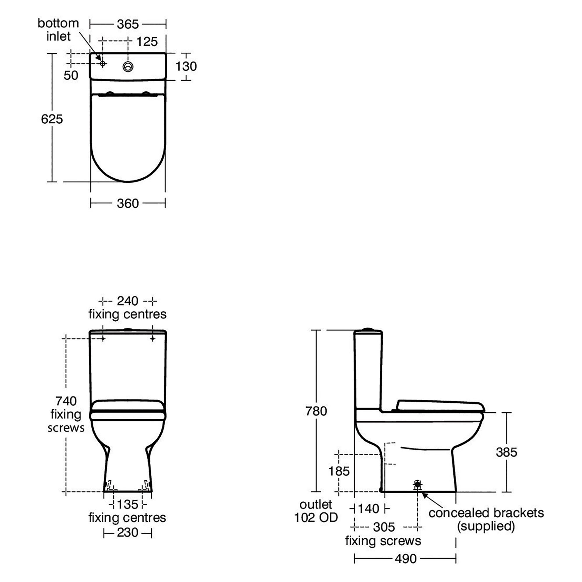 Ideal-Standard Della White Rimless Close-coupled Toilet & cistern with Soft close seat