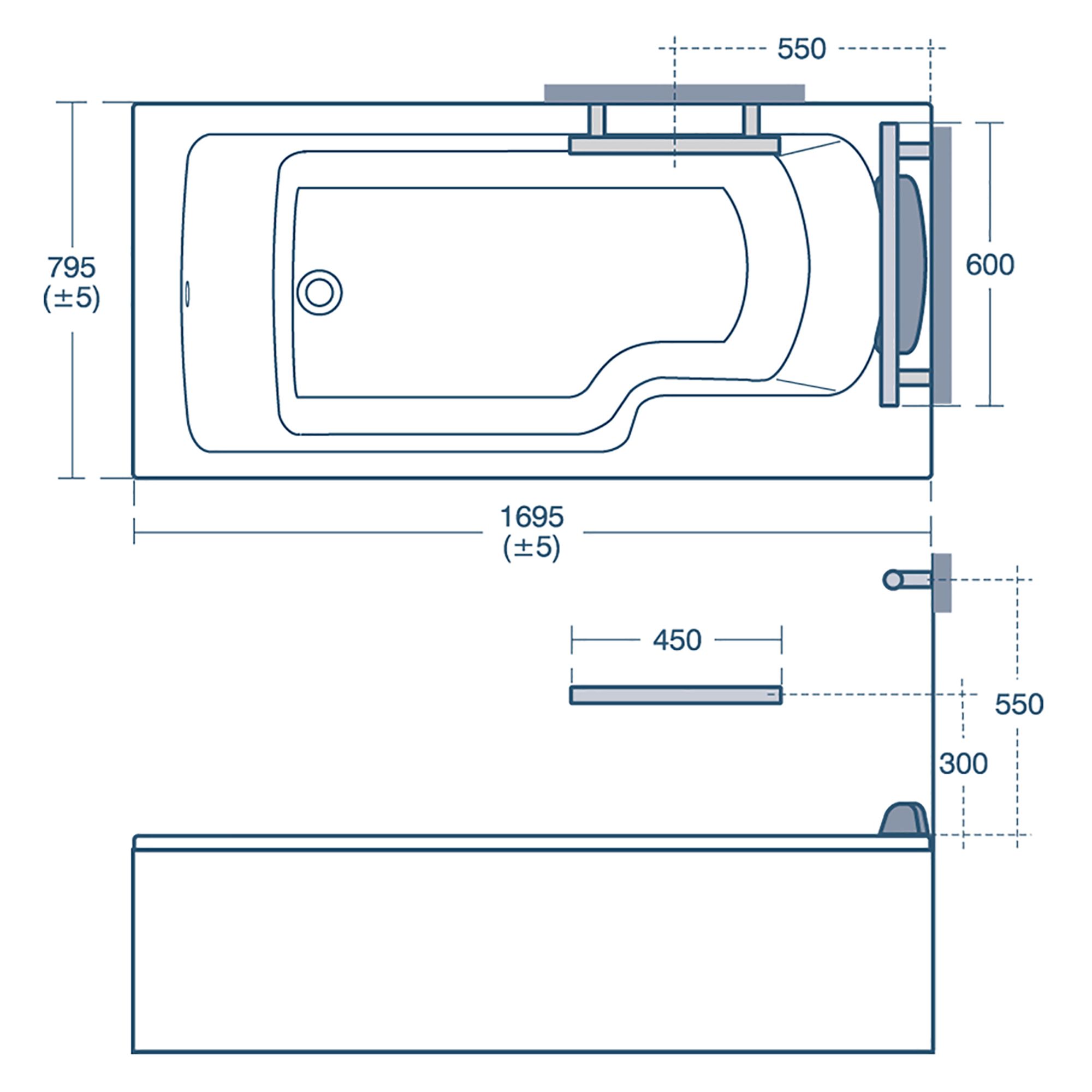 Ideal Standard Gloss White Easy access bath with 0 Tap holes (L)169.5cm (W)79.5cm