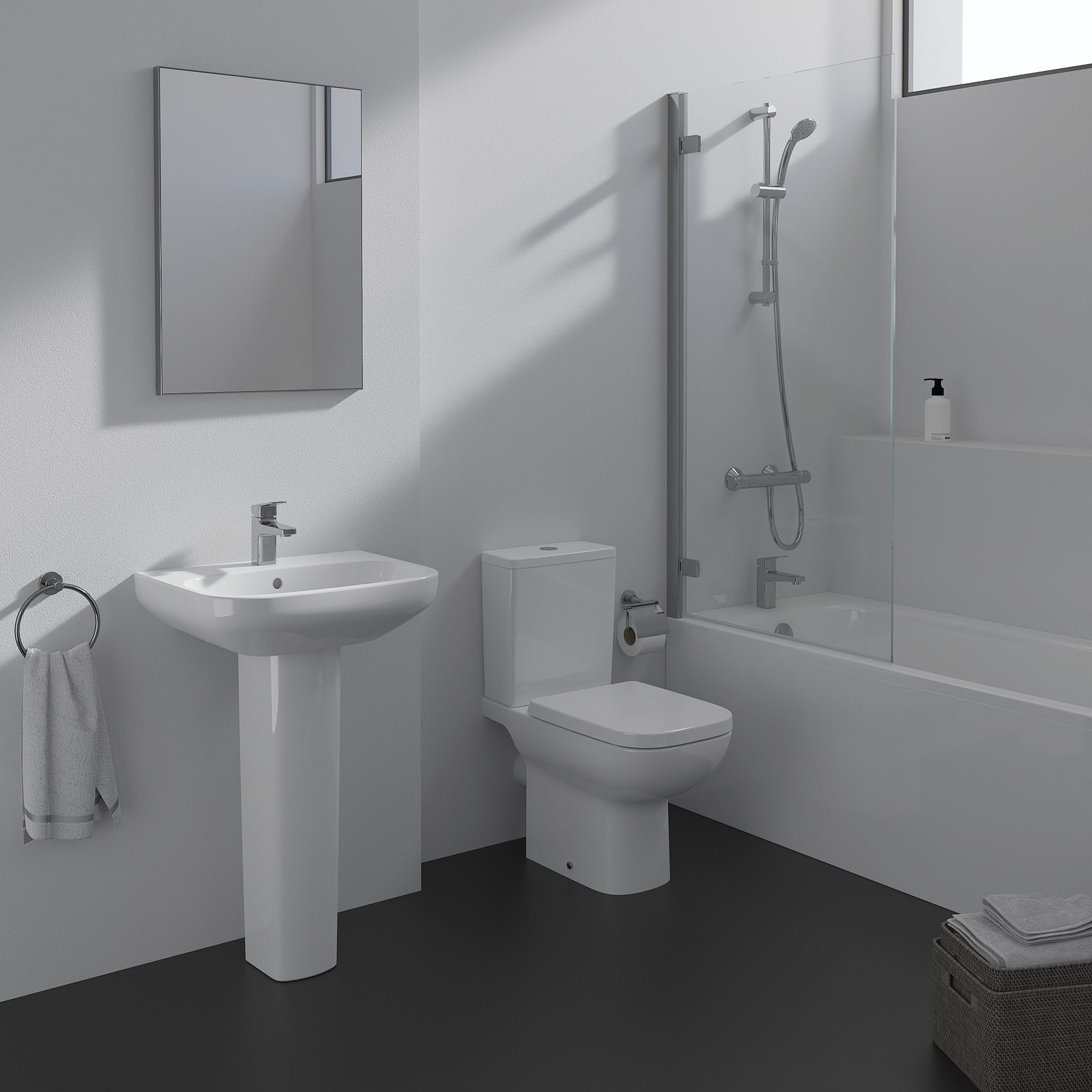 Ideal Standard i.life A Gloss White Rectangular Floor-mounted Full pedestal 1 tap hole Basin (H)85cm (W)55cm