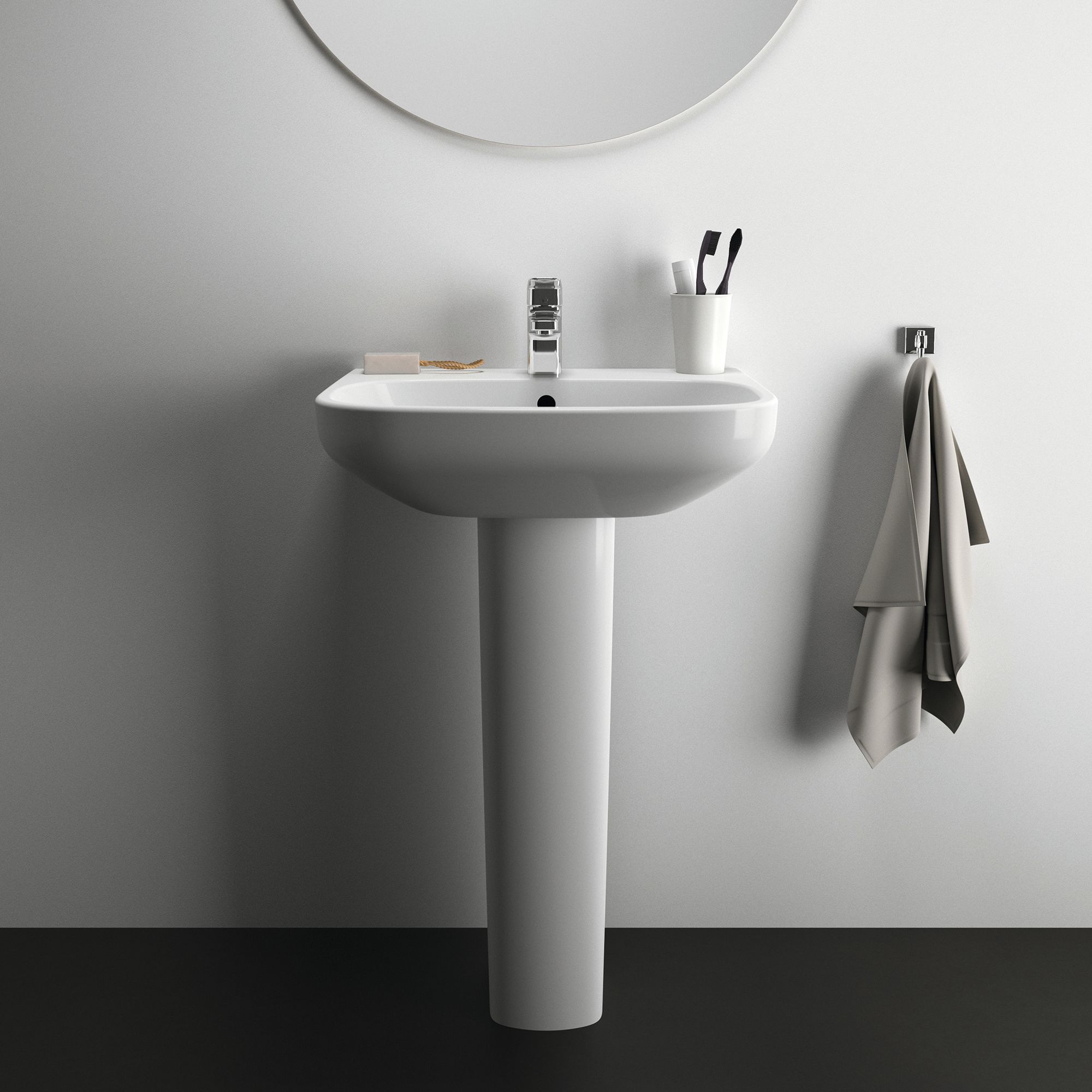 Ideal Standard i.life A Gloss White Rectangular Floor-mounted Full pedestal 1 tap hole Basin (H)85cm (W)55cm