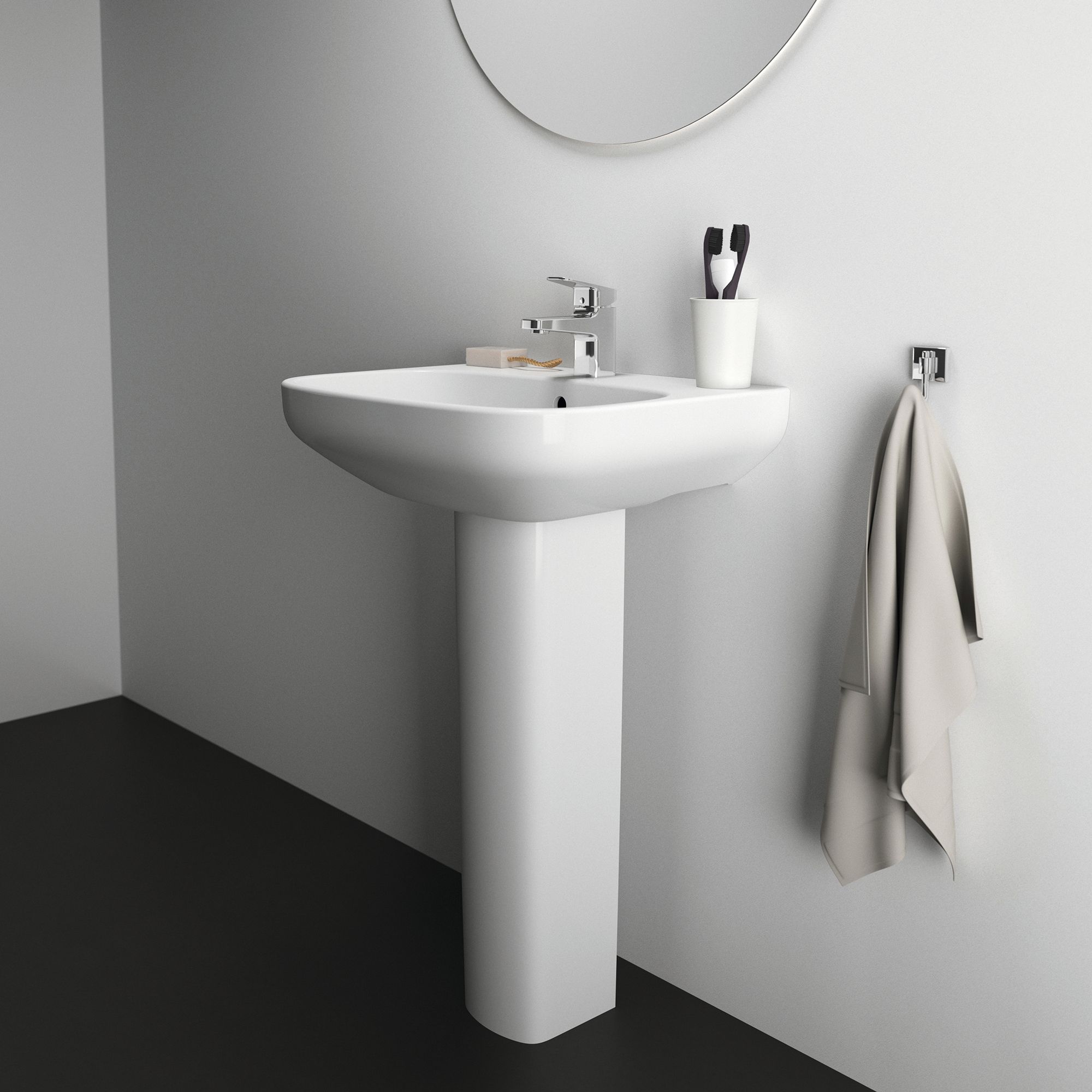 Ideal Standard i.life A Gloss White Rectangular Floor-mounted Full pedestal 1 tap hole Basin (H)85cm (W)55cm