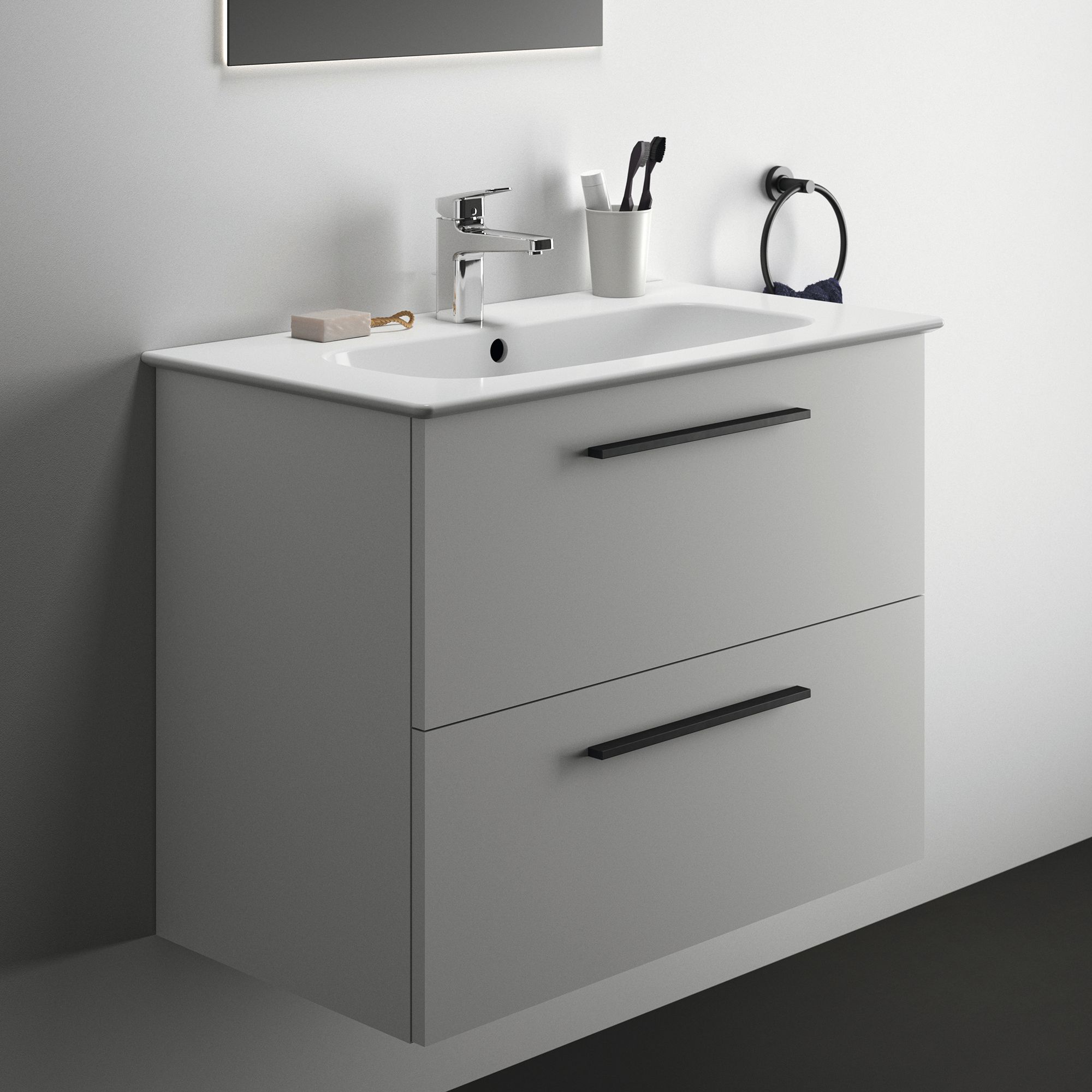 Ideal Standard i.life A Floorstanding Vanity Unit With Black Handles & Basin Gloss White 840mm x 460mm x 868mm - 8