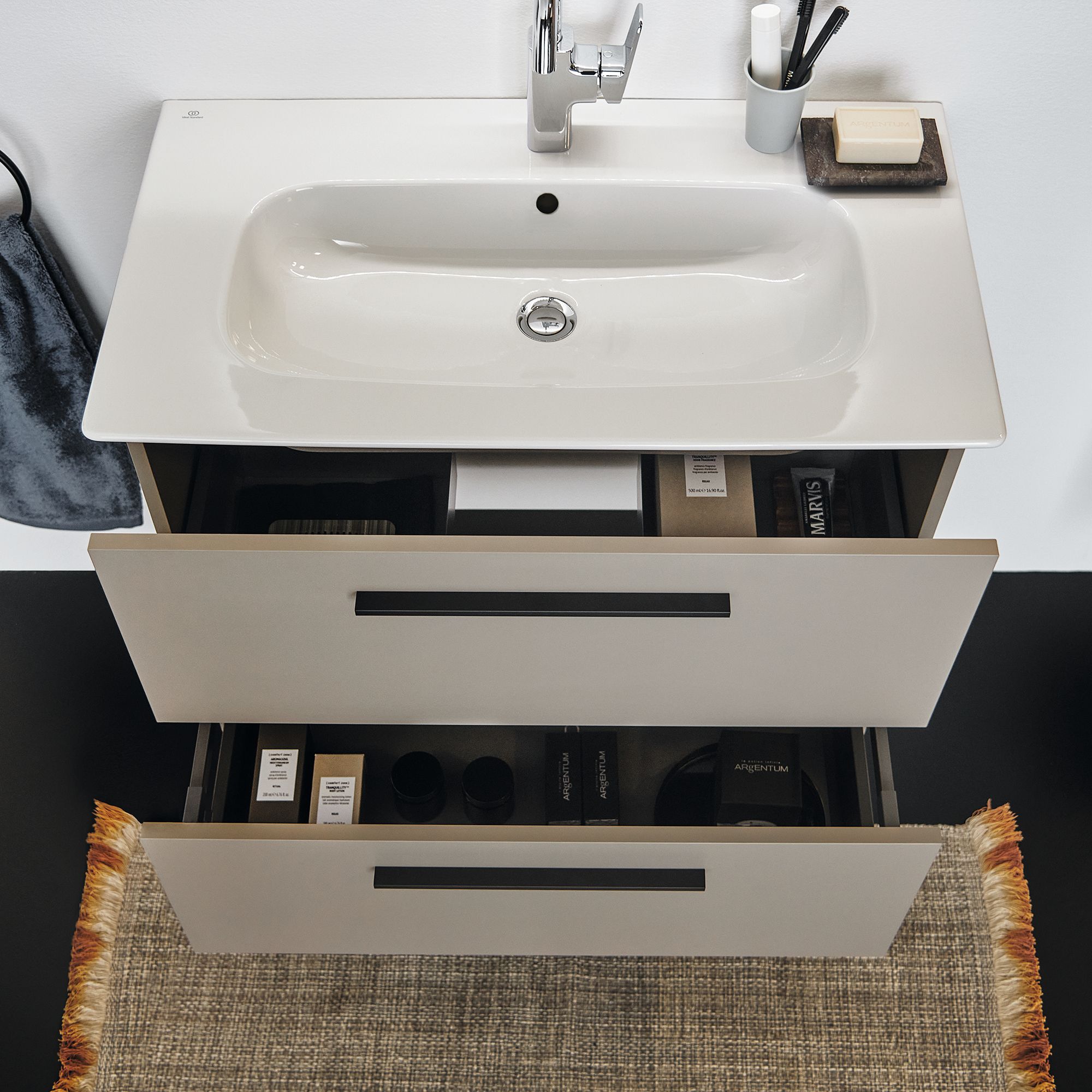 Ideal Standard i.life A Floorstanding Vanity Unit With Black Handles & Basin Gloss White 840mm x 460mm x 868mm - 1