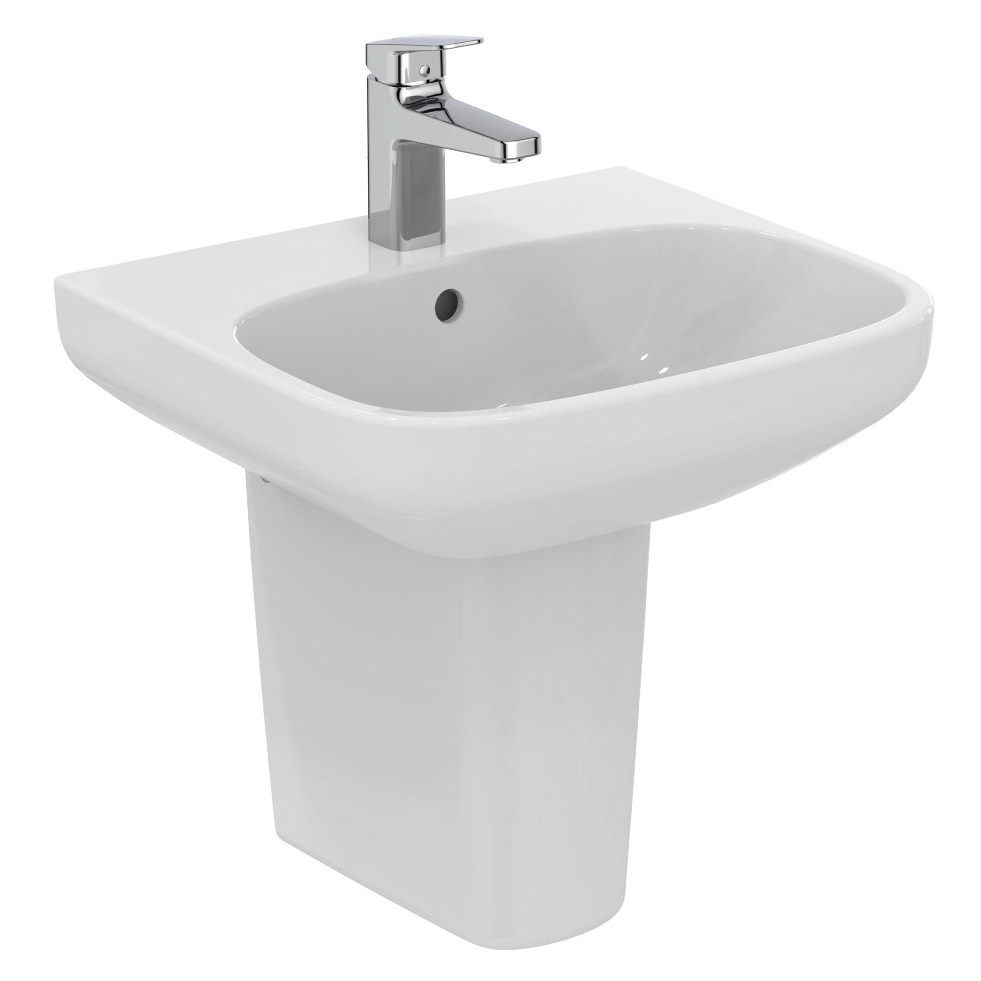 Ideal Standard i.life A Gloss White Rectangular Wall-mounted Semi-pedestal Basin (H)48.5cm (W)55cm - 4