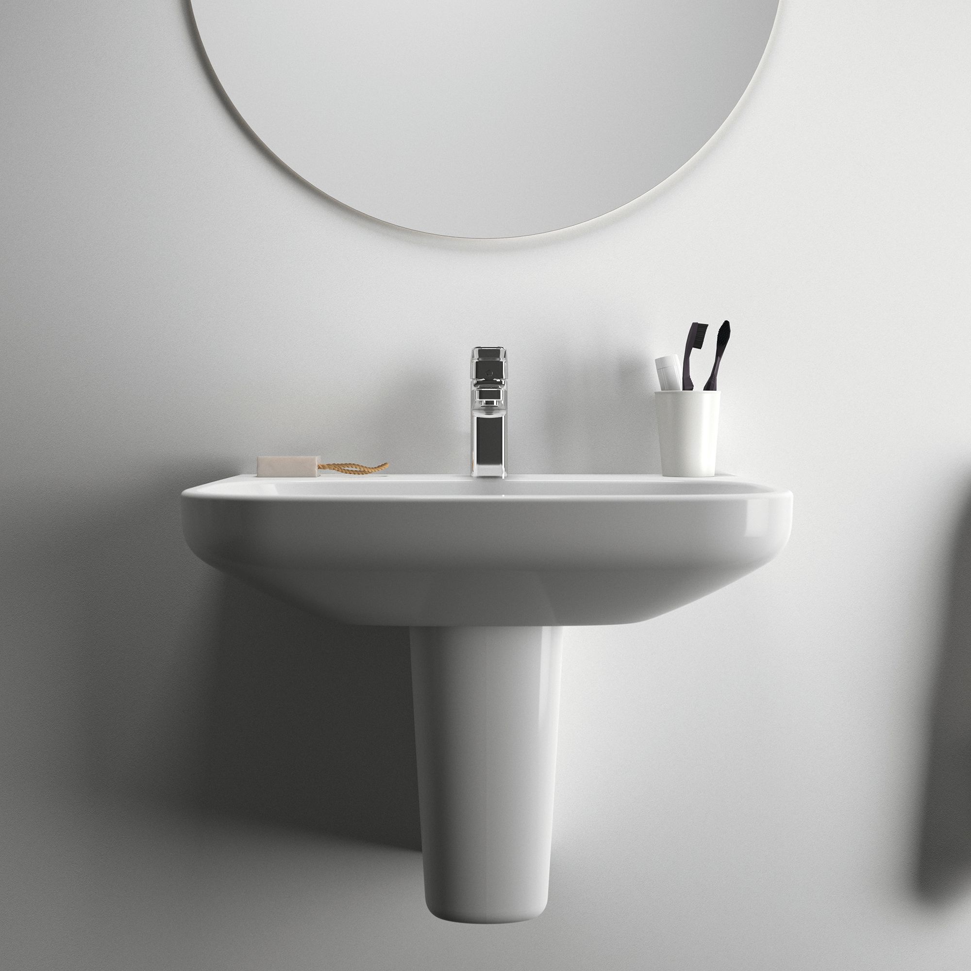 Ideal Standard i.life A Gloss White Rectangular Wall-mounted Semi-pedestal Basin (H)48.5cm (W)55cm - 7