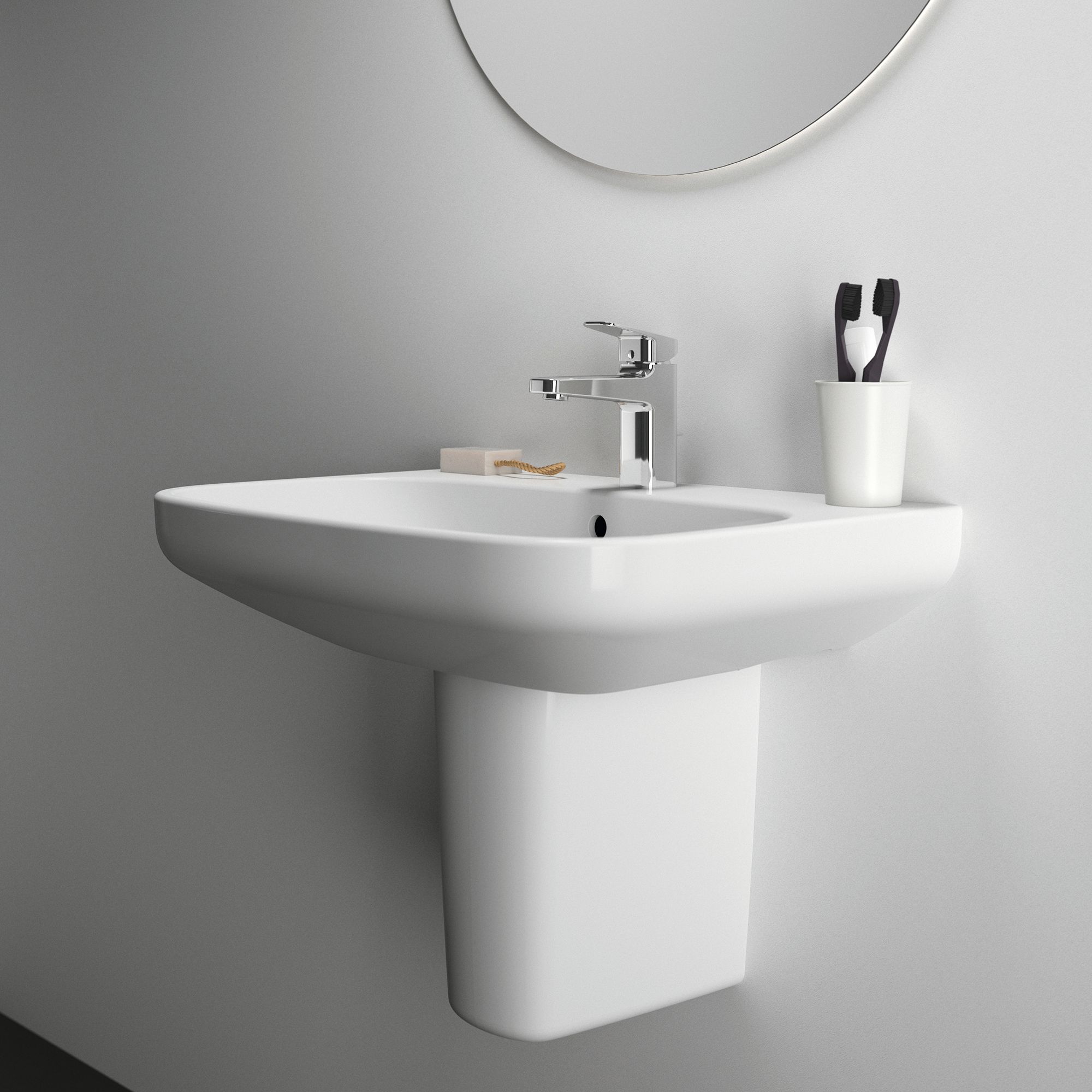 Ideal Standard i.life A Gloss White Rectangular Wall-mounted Semi-pedestal Basin (H)48.5cm (W)55cm