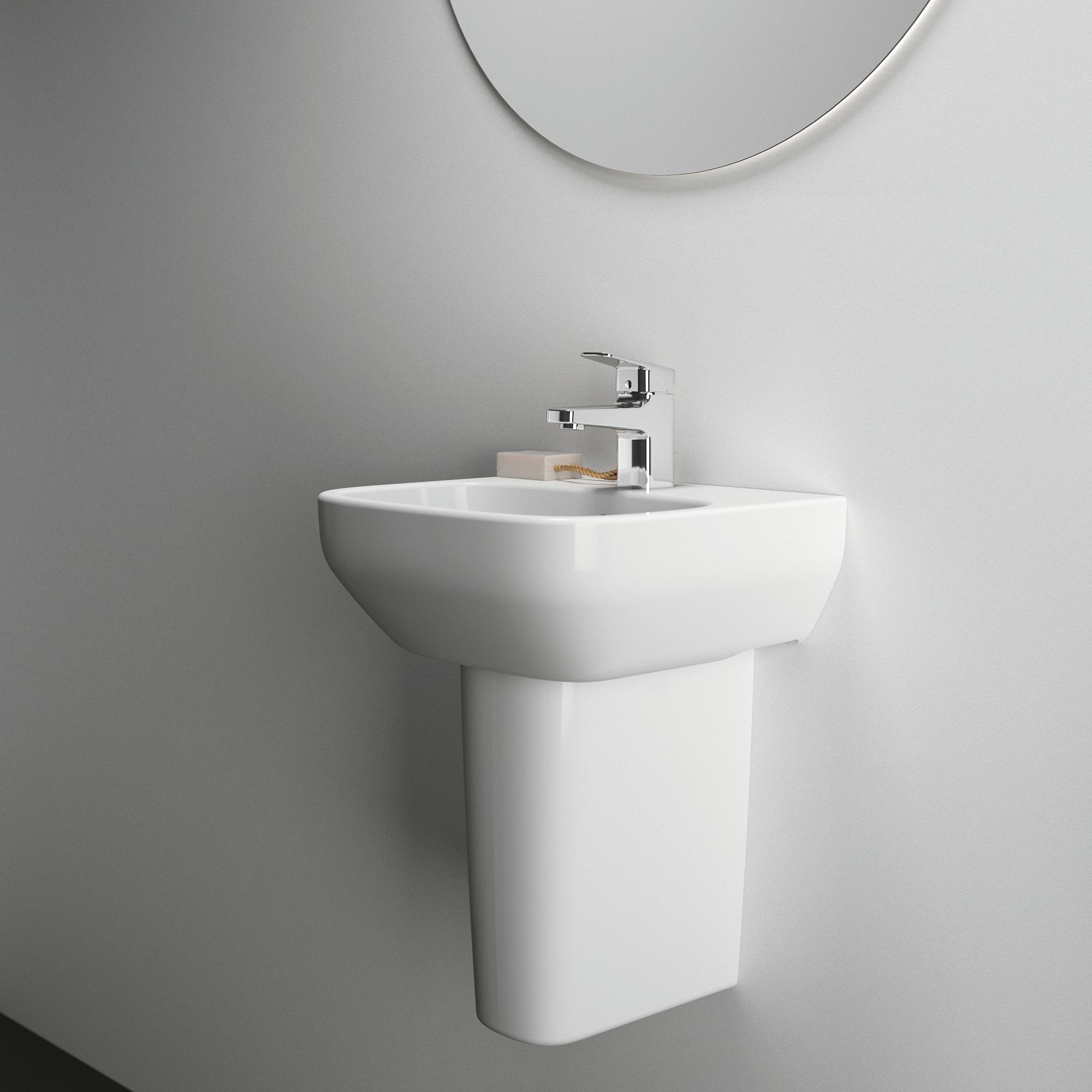 Ideal Standard i.life A Gloss White Rectangular Wall-mounted Semi-pedestal Basin (W)40cm - 4