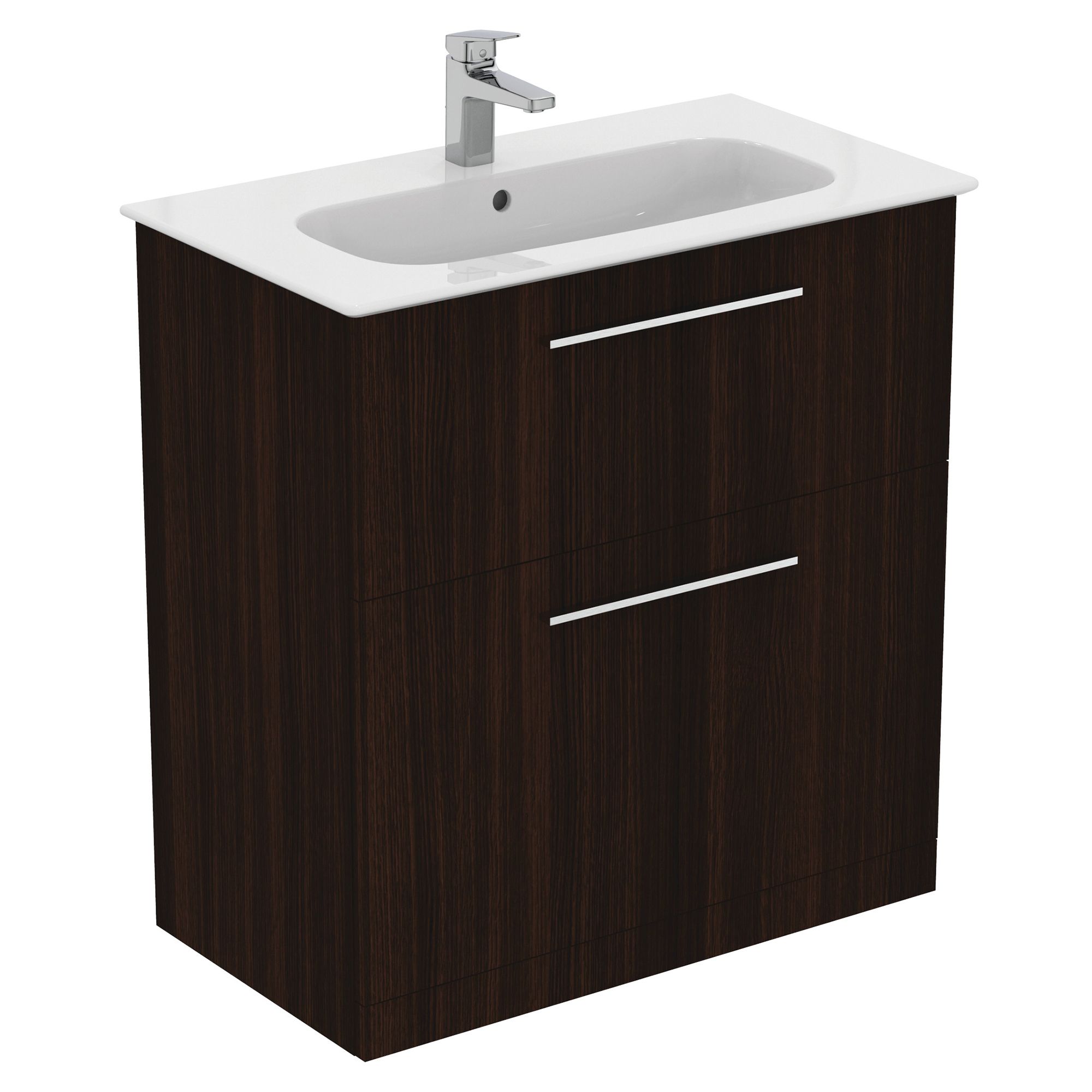 Ideal Standard i.Life A Matt Coffee brown Oak effect Freestanding Vanity unit & basin set - Includes Aluminium Handle (W)840mm (H)853mm