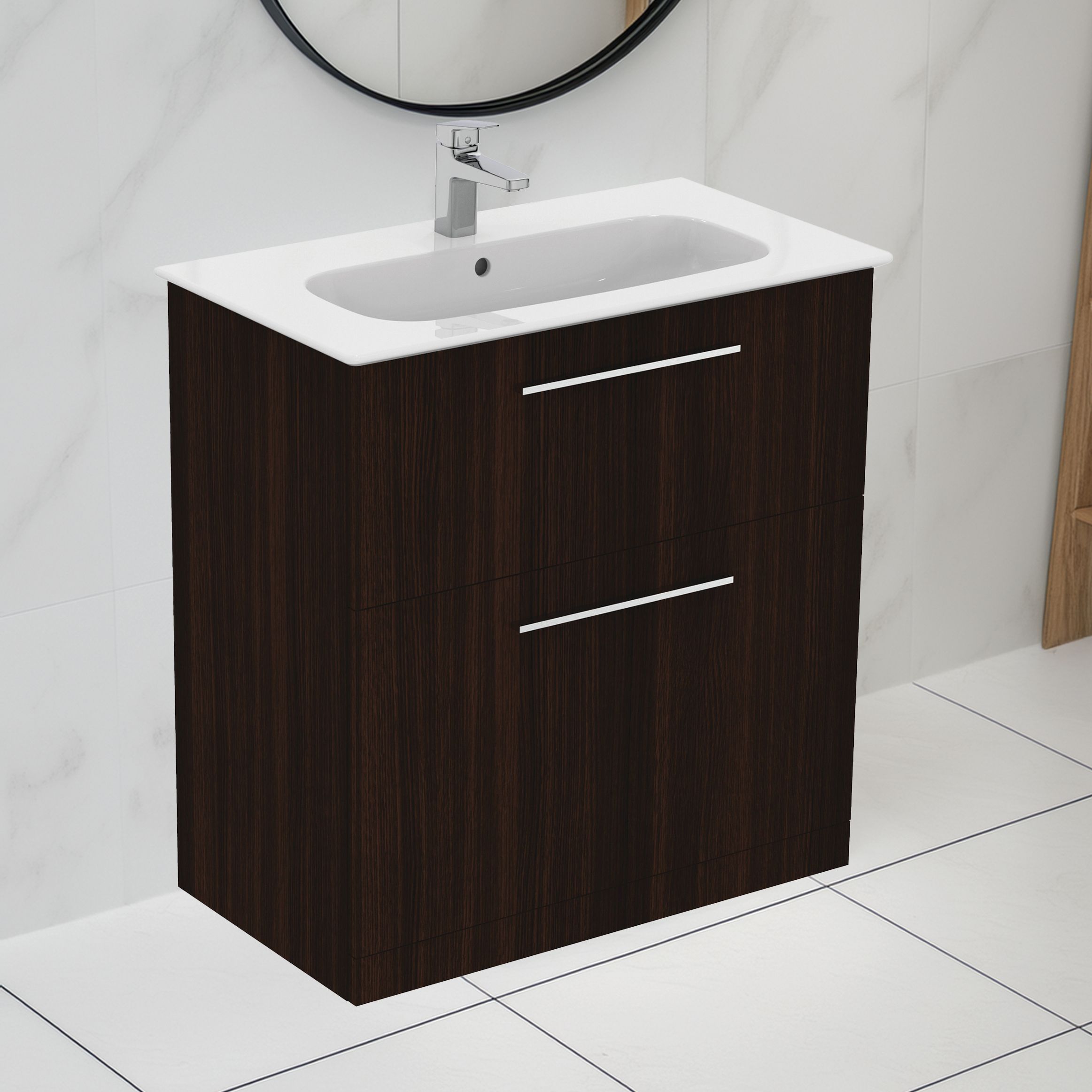 Ideal Standard i.Life A Matt Coffee brown Oak effect Freestanding Vanity unit & basin set - Includes Aluminium Handle (W)840mm (H)853mm