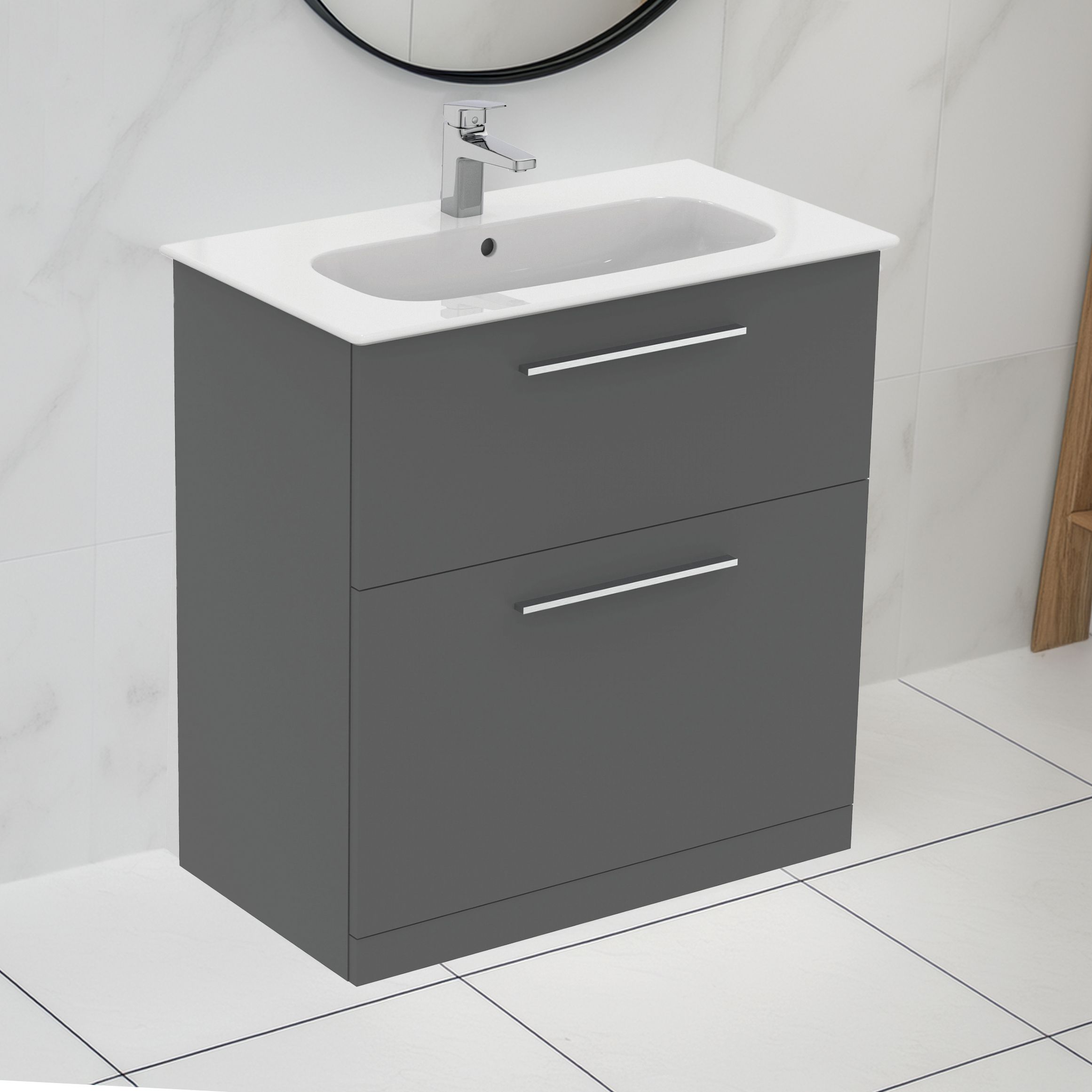 Ideal Standard i.Life A Matt Quartz grey Freestanding Vanity unit & basin set - Includes Aluminium Handle (W)840mm (H)853mm
