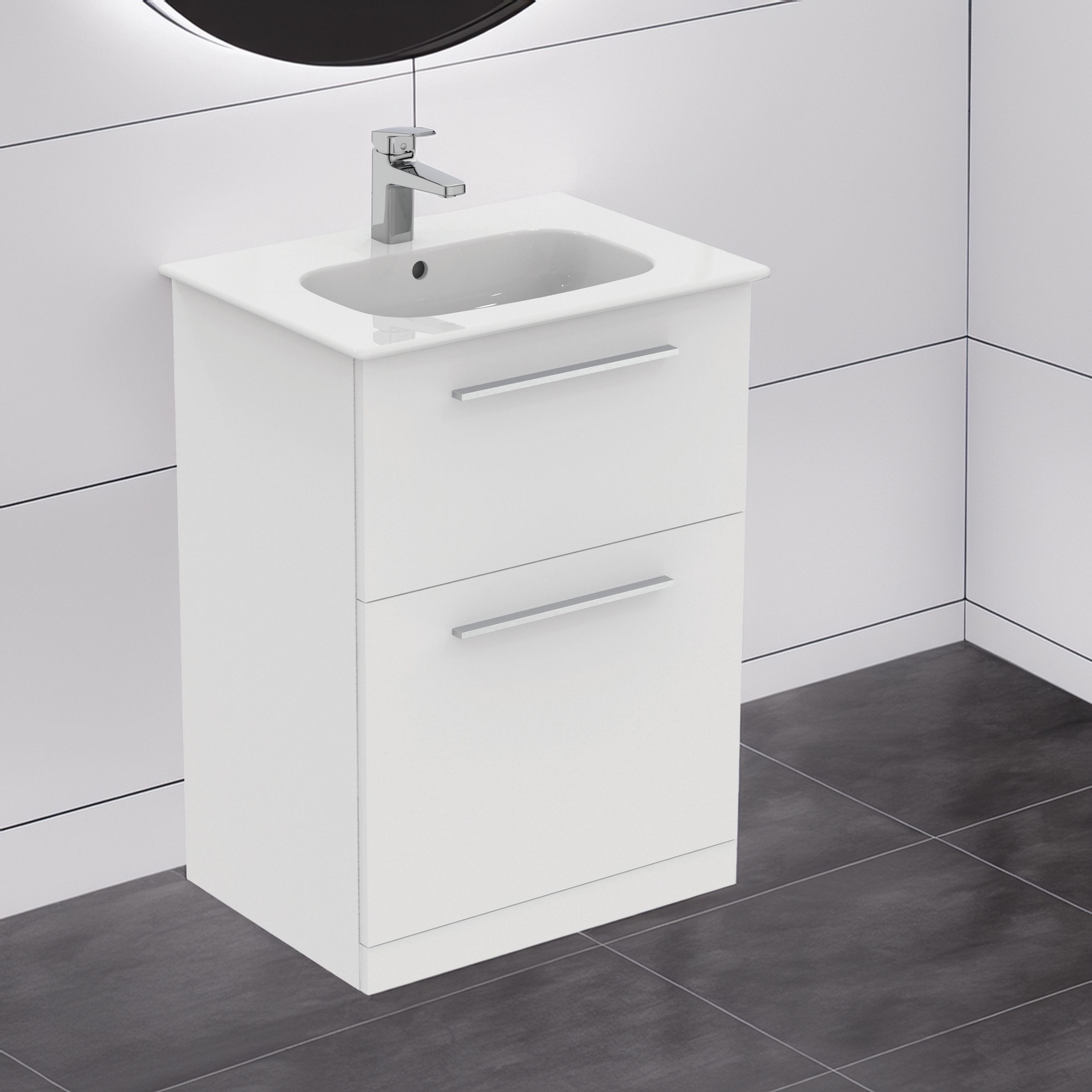Ideal Standard i.Life A Matt White Freestanding Vanity unit & basin set - Includes Aluminium Handle (W)600mm (H)853mm